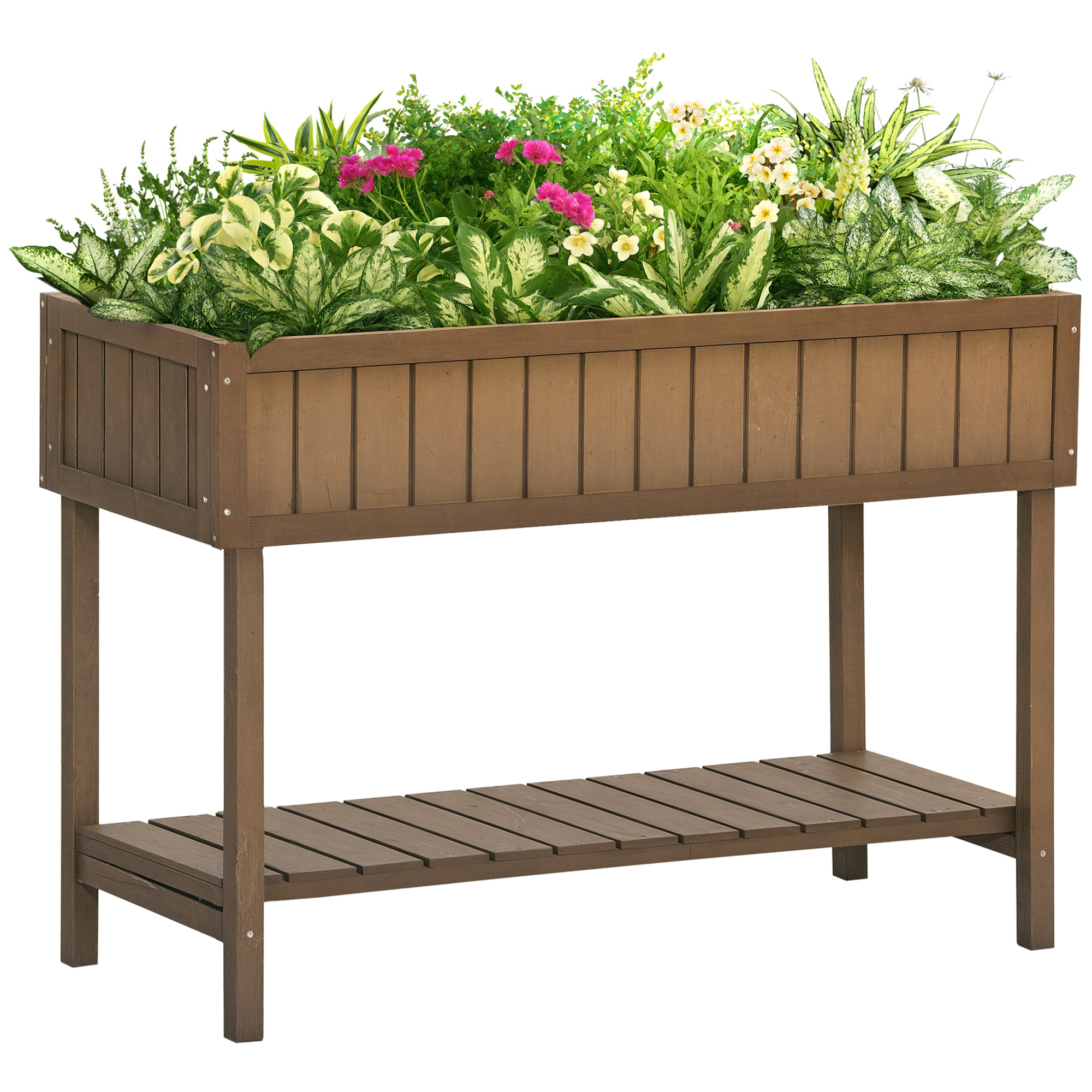 Outsunny Ghiveci pe Picioare pătrat Potager raft dim. 110L x 46l x 76H cm 8 Compartimente Inserturi de irigare Lemn de Brad | Aosom Romania