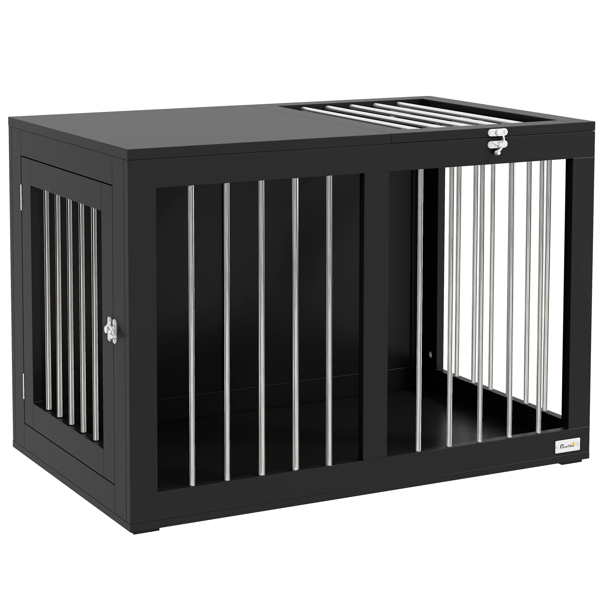 PawHut Cușcă pentru Câini Cușcă pentru Câini Transport Cușcă, 2 Uși, Blocabile, Grilaj de Oțel, 80 cm x 50 cm x 56,5 cm, Negru | Aosom Romania