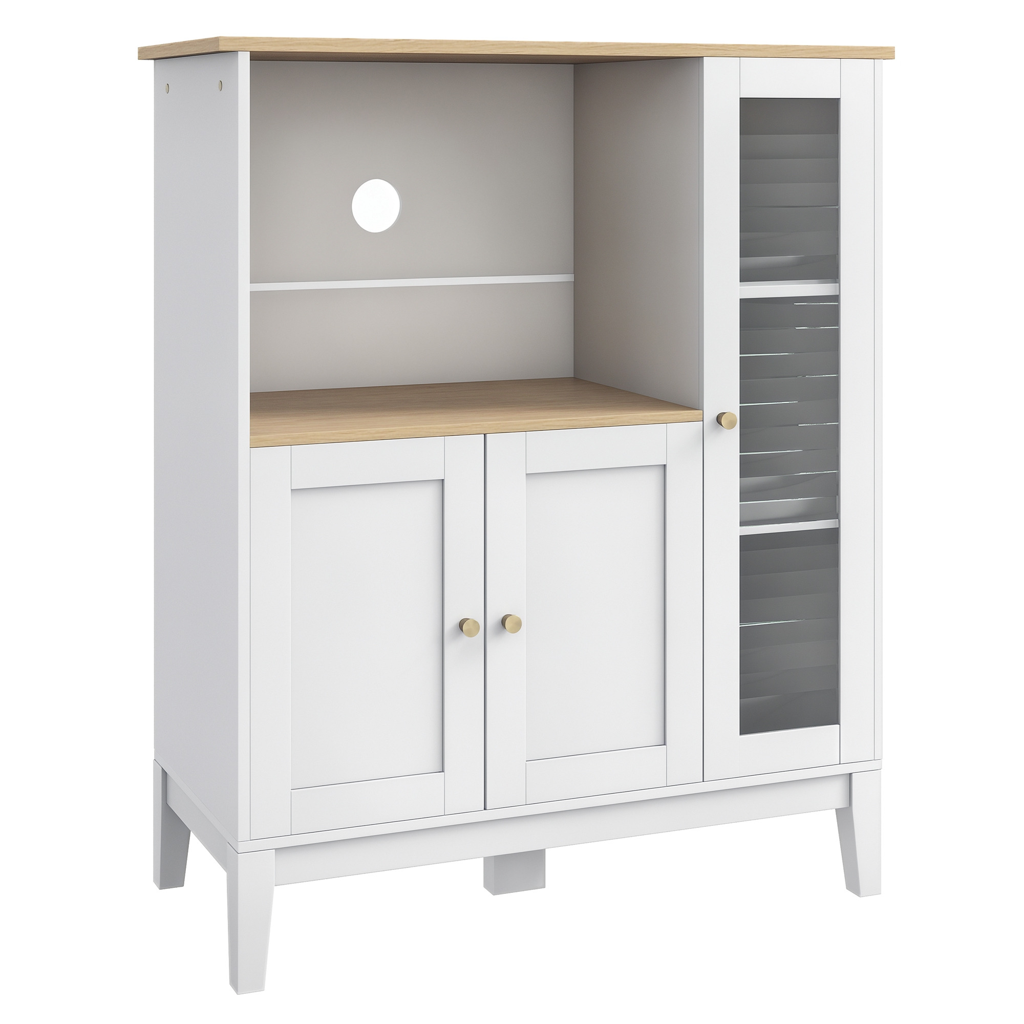 HOMCOM Mobilier dulap cuptor cu microunde pentru bucătărie cu 1 nișă, 3 uși, pasaje de cablu 80 x 35 x 97 cm alb și aspect de lemn | Aosom Romania