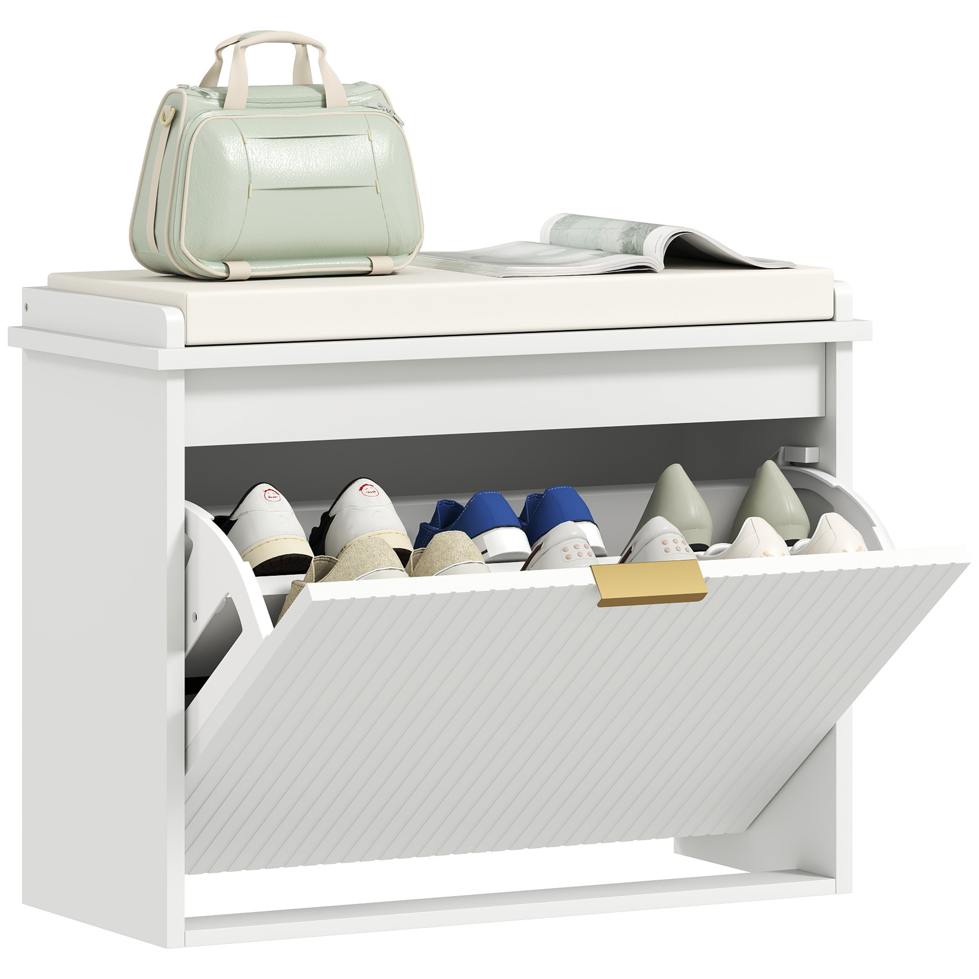 HOMCOM Banc pentru pantofi cu pernă șezut căptușit și sertar rabatabil pentru hol, cameră, 62 x 26 x 47,5 cm, alb | Aosom Romania