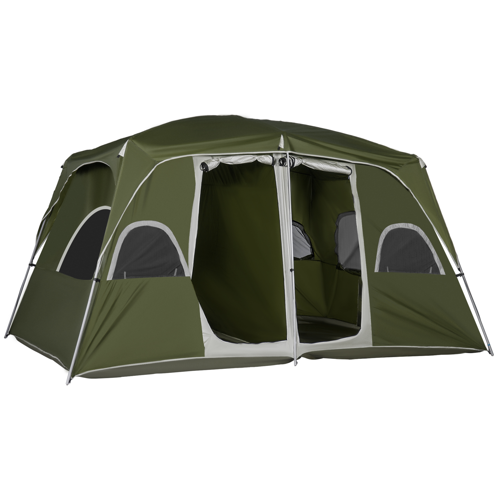 Outsunny Cort pentru 4-8 Persoane cu 2 Dormitoare 2 Buzunare și Ferestre cu Plasă Impermeabil 400x275x210 cm Verde | Aosom Romania