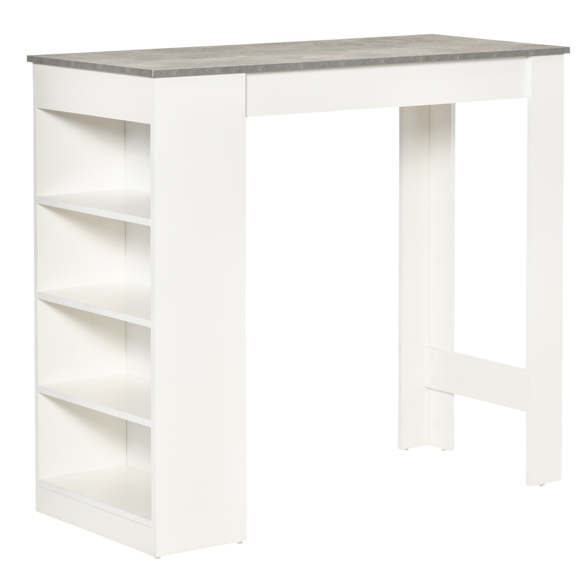HOMCOM Masă de Bar Masă Înaltă Tip Bistró de Bucătărie cu Raft de 4 Nivele Stil Modern din Melamină pentru Dining Sufragerie 115x50x102,7 cm Alb și Gri | Aosom Romania