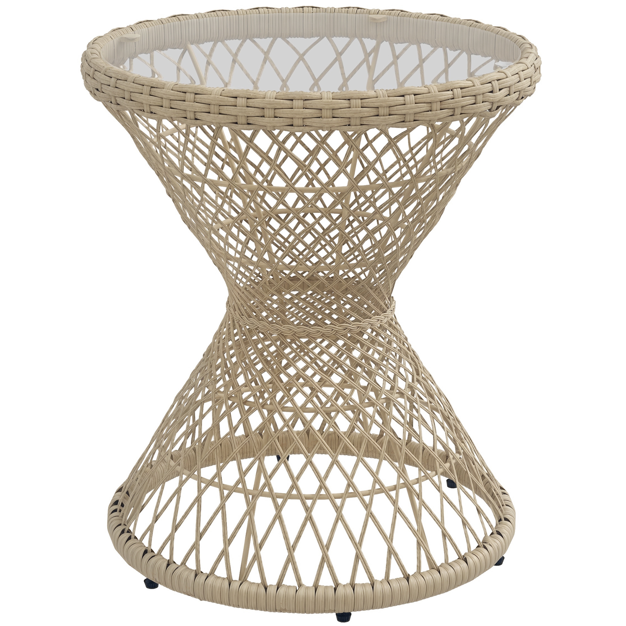Outsunny Masă de cafea Boho design, placă de sticlă, PE-Rattan, 45 cm x 45 cm x 52 cm, Natural | Aosom Romania