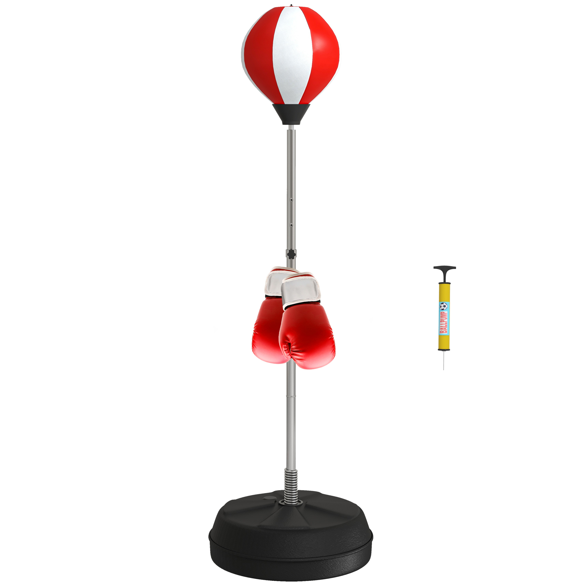 HOMCOM Sac de Frappe pe Suport Punching Ball pe Suport Reglabil în Înălțime 126-144 cm cu Mănuși, Pompă și Bază de Stabilizare | Aosom Romania