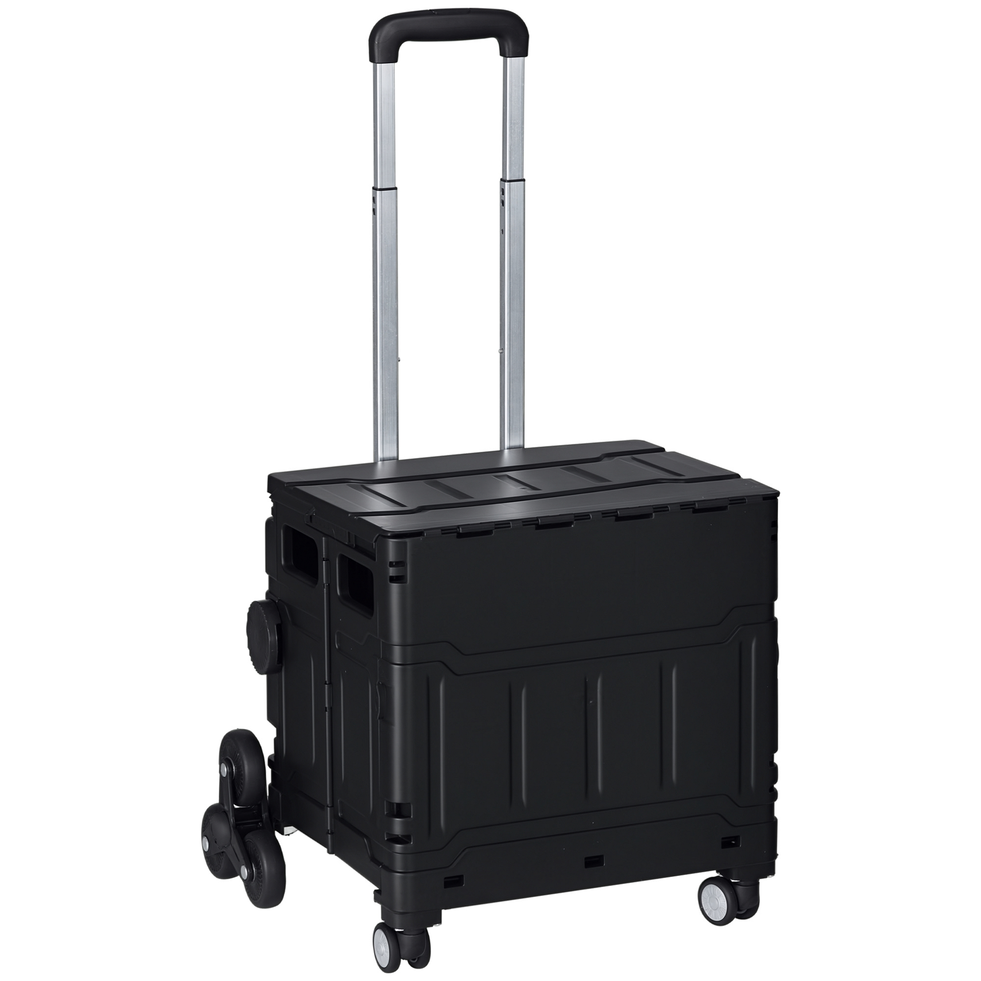 HOMCOM Cărucior de cumpărături Einkaufswagen, Treppensteiger, pliabil, cu mâner telescopic, capacitate maximă de 65 kg, Negru | Aosom Romania