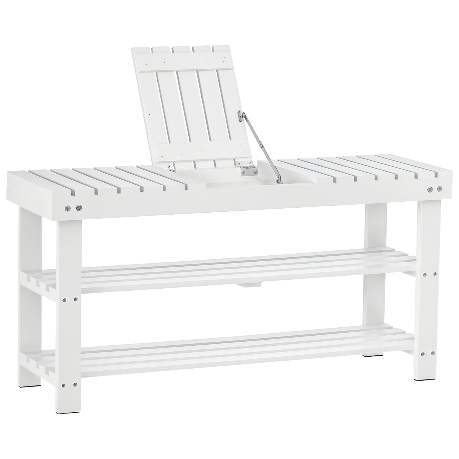 HOMCOM Banc pentru pantofi din lemn cu 3 niveluri cu rafturi de depozitare și compartiment ascuns, 90 x 29 x 45 cm, alb | Aosom Romania