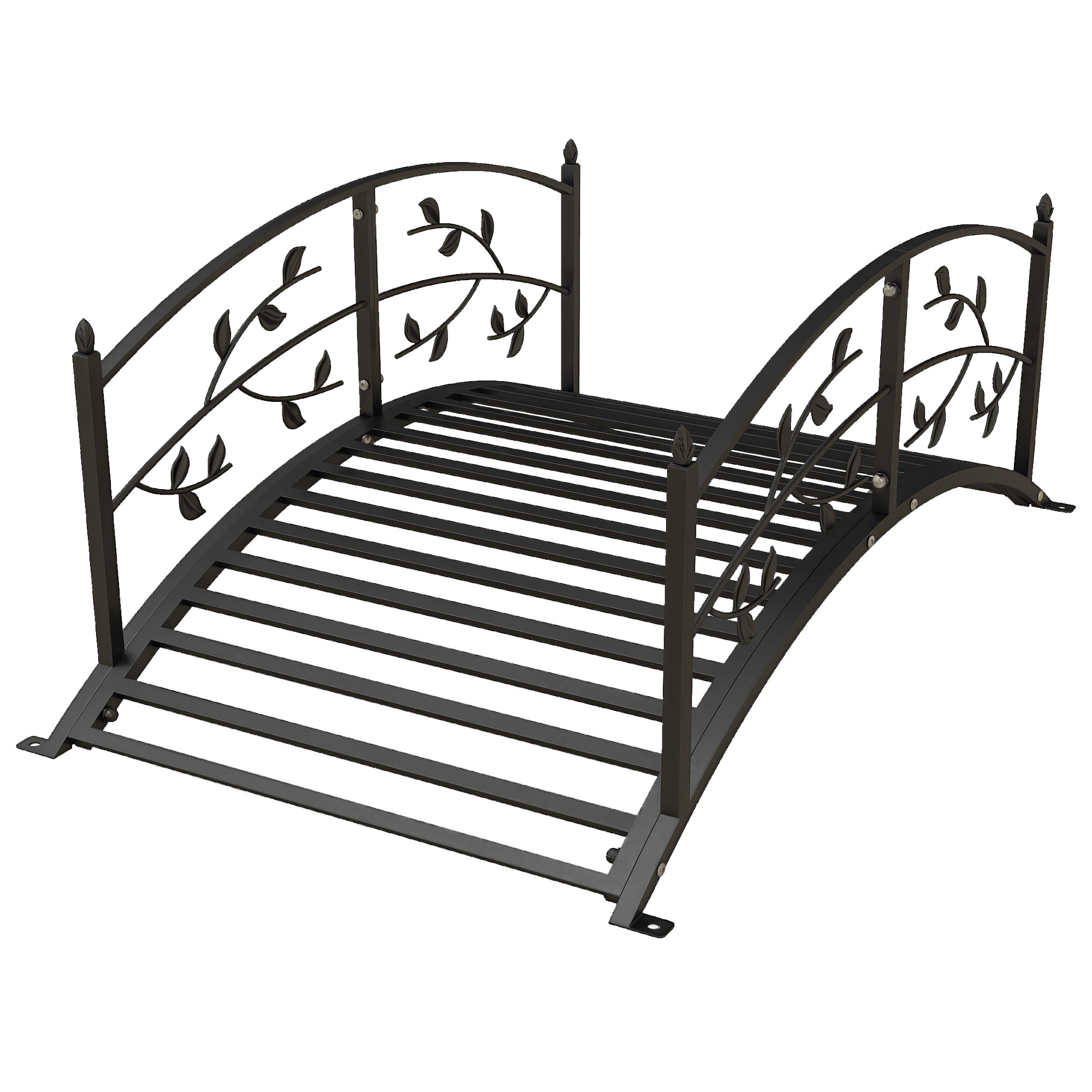 Outsunny Pod de grădină - pod de bazine - decor grădină dim. 119L x 67l x 47H cm cu balustradă motive de viță de vie oțel negru | Aosom Romania