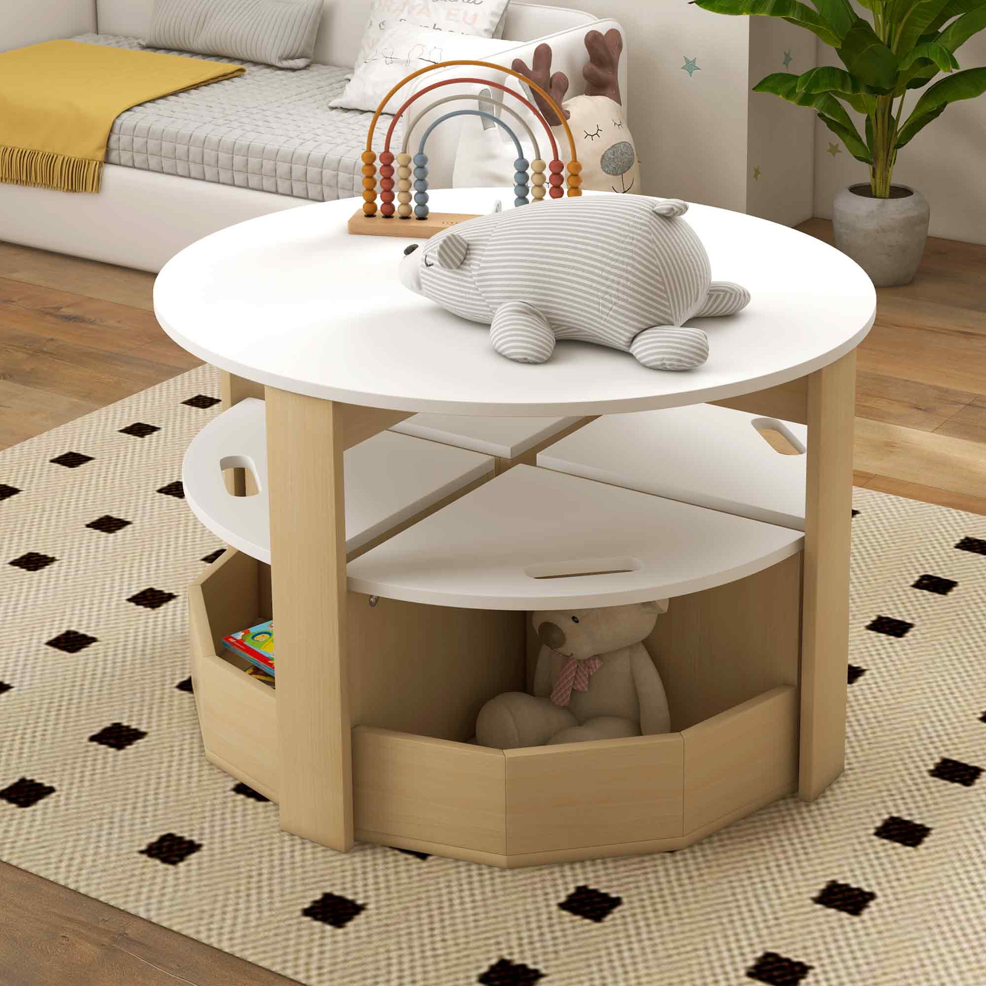 AIYAPLAY Five-Piece Kids Table and Chairs Set with Storage, for Ages 3-8 Years, White 9