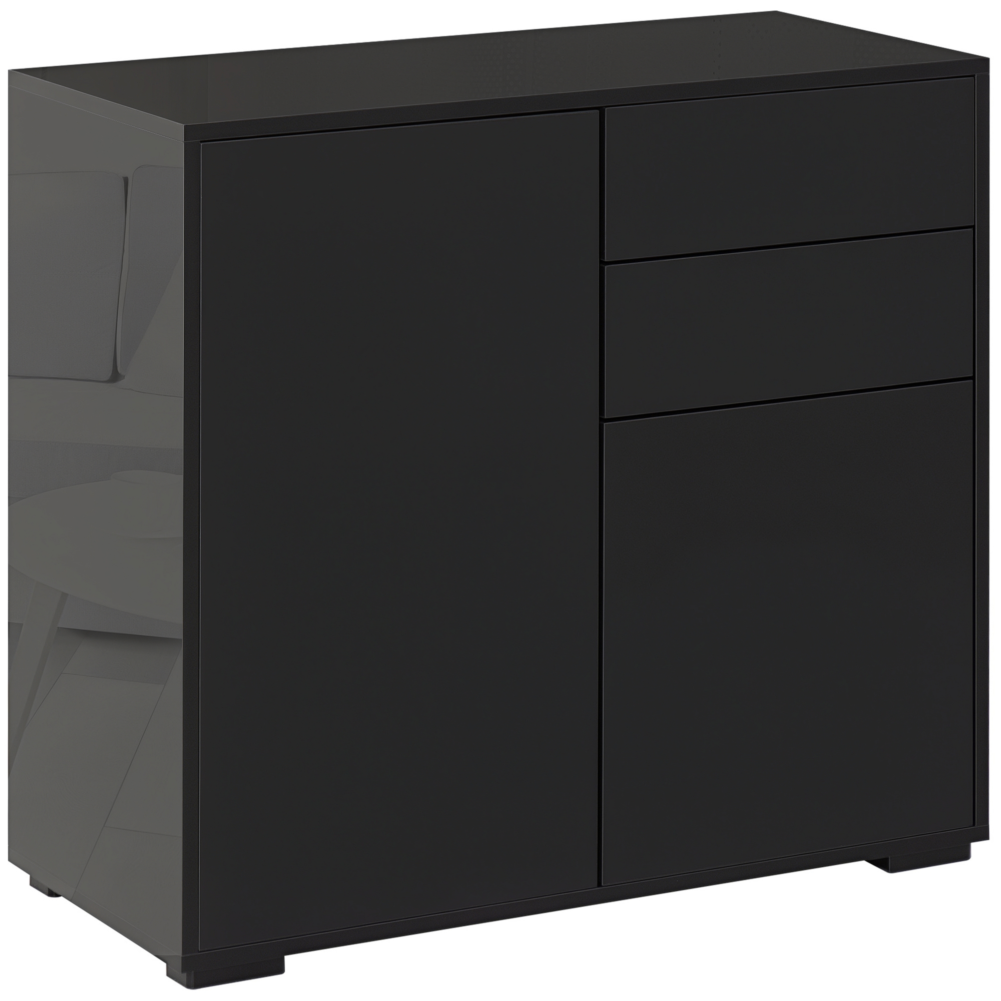 HOMCOM Sifonier de Depozitare cu 2 Sertare, 2 Uși, cu Centură de Siguranță, pentru Sufragerie, Dormitor, 79 x 36 x 74 cm, Negru | Aosom Romania