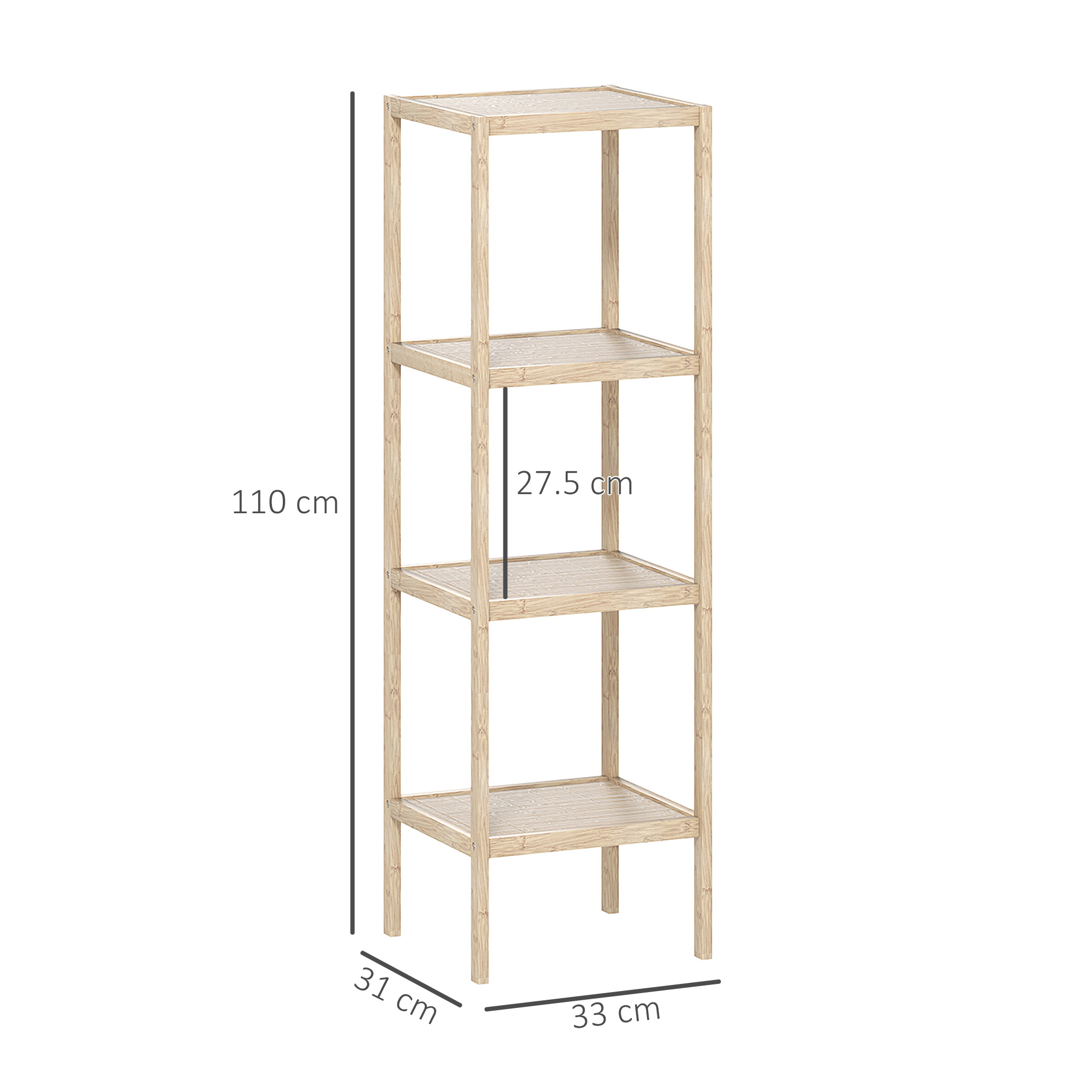 HOMCOM Four-Tier Bamboo Bathroom Shelf Natural Finish 3
