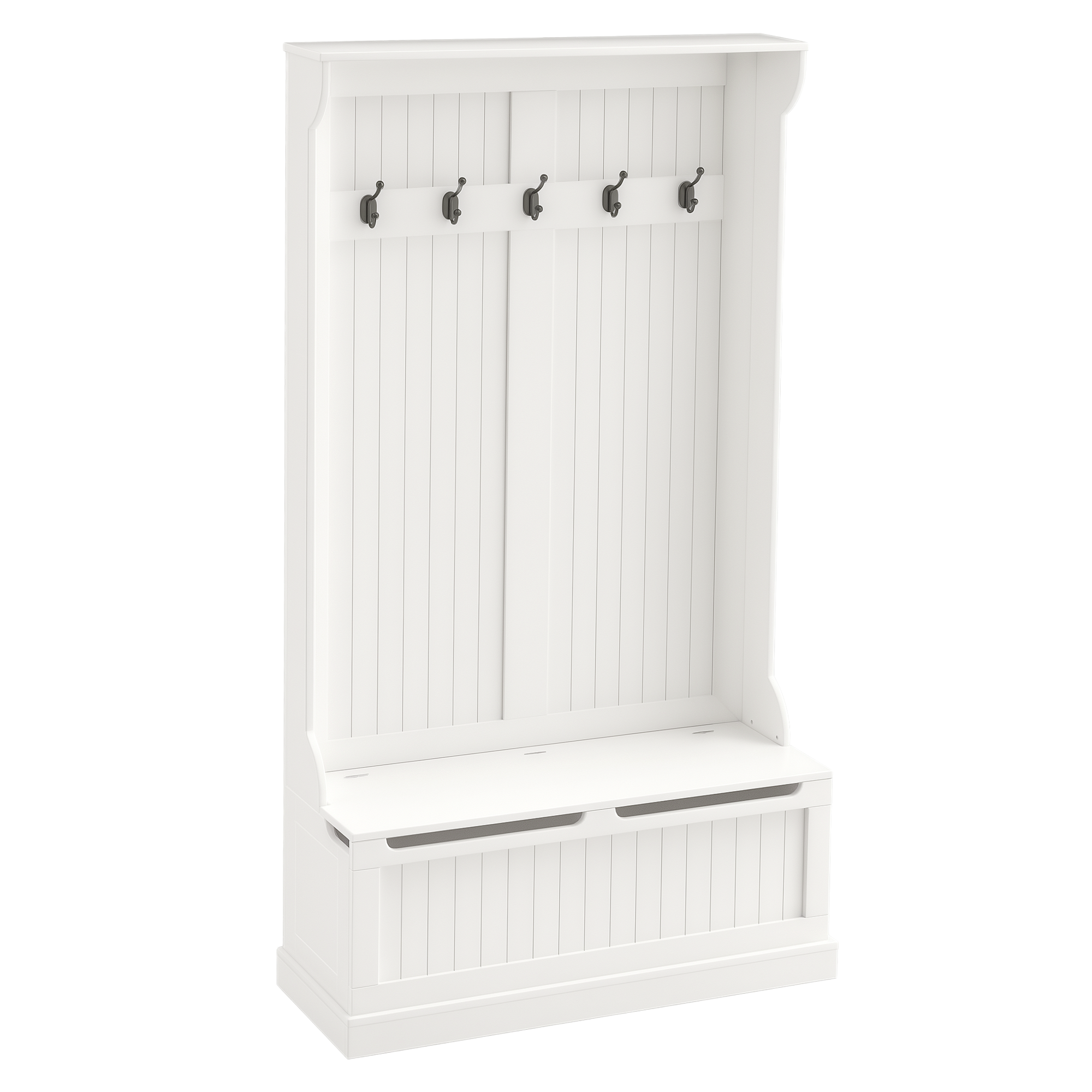 HOMCOM Mobilier de intrare cu banc cuier 3 în 1, 5 cârlige, banc de depozitare pentru sufragerie, coridor 96 x 34 x 179,7 cm crem | Aosom Romania