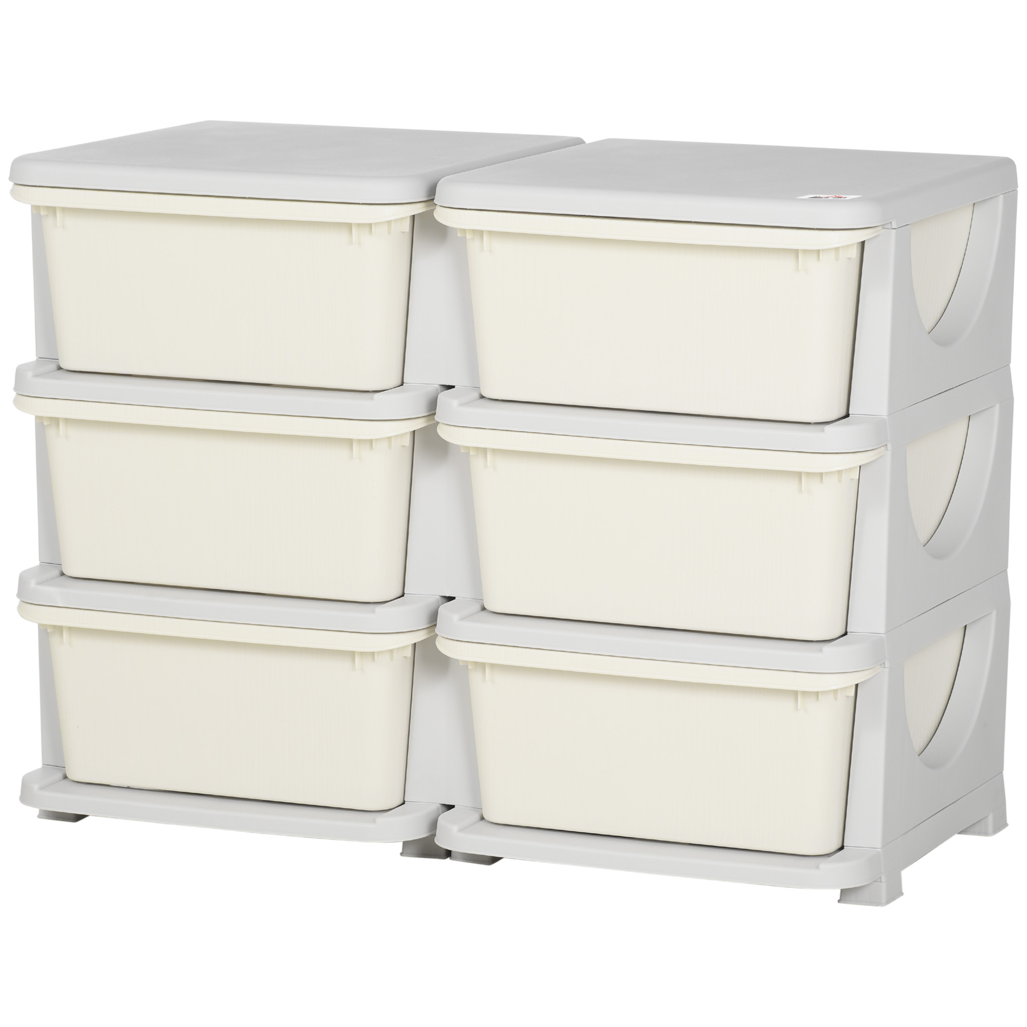 HOMCOM Organisateur de jouets pour enfants à 3 niveaux avec 6 tiroirs, boîtes de rangement en plastique, 75x37x56,5cm, crème