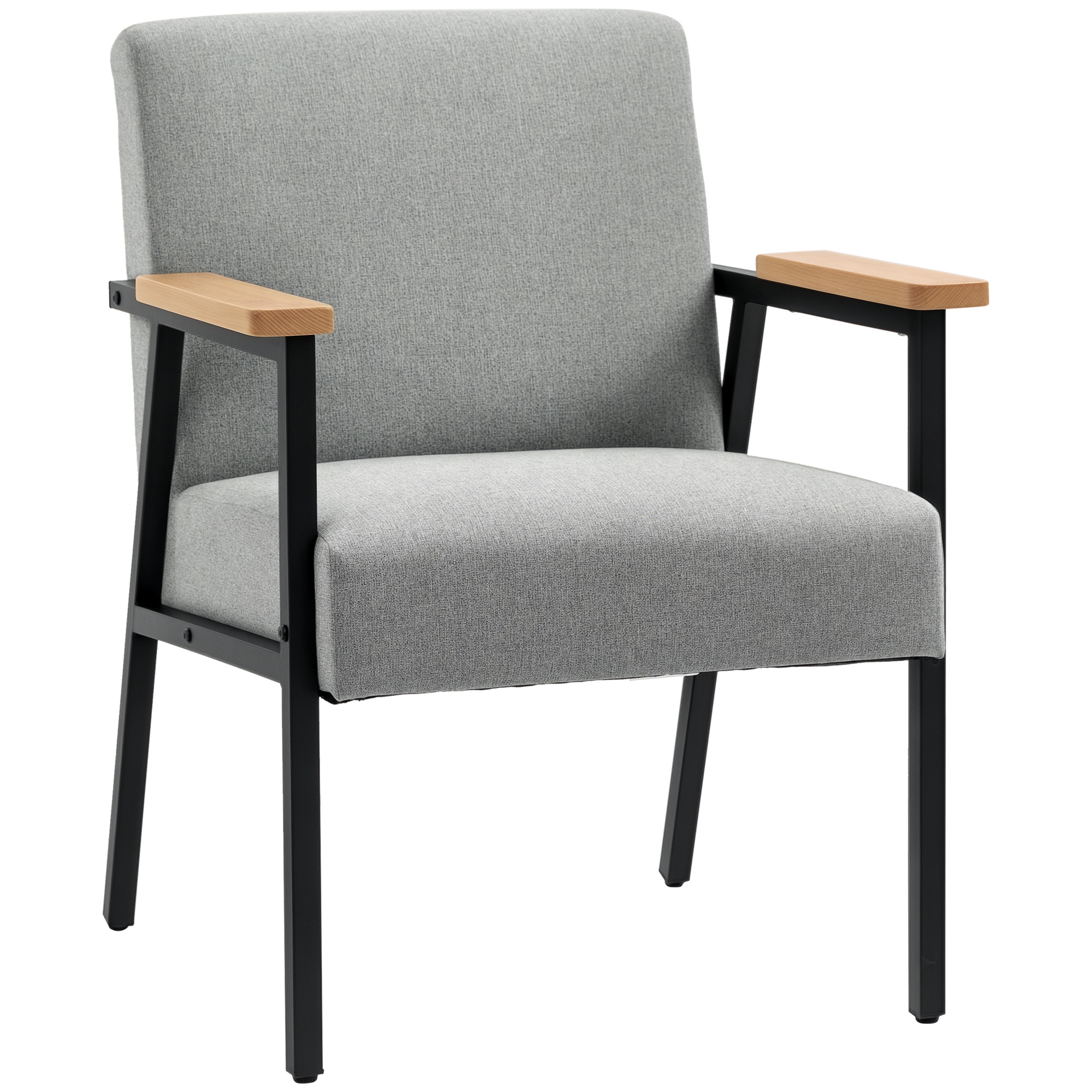 HOMCOM Fotoliu de accent în design scandinav, fotoliu de repaus, fotoliu de accent, aspect de in, lemn de cauciuc, Gri + Negru + Maro | Aosom Romania