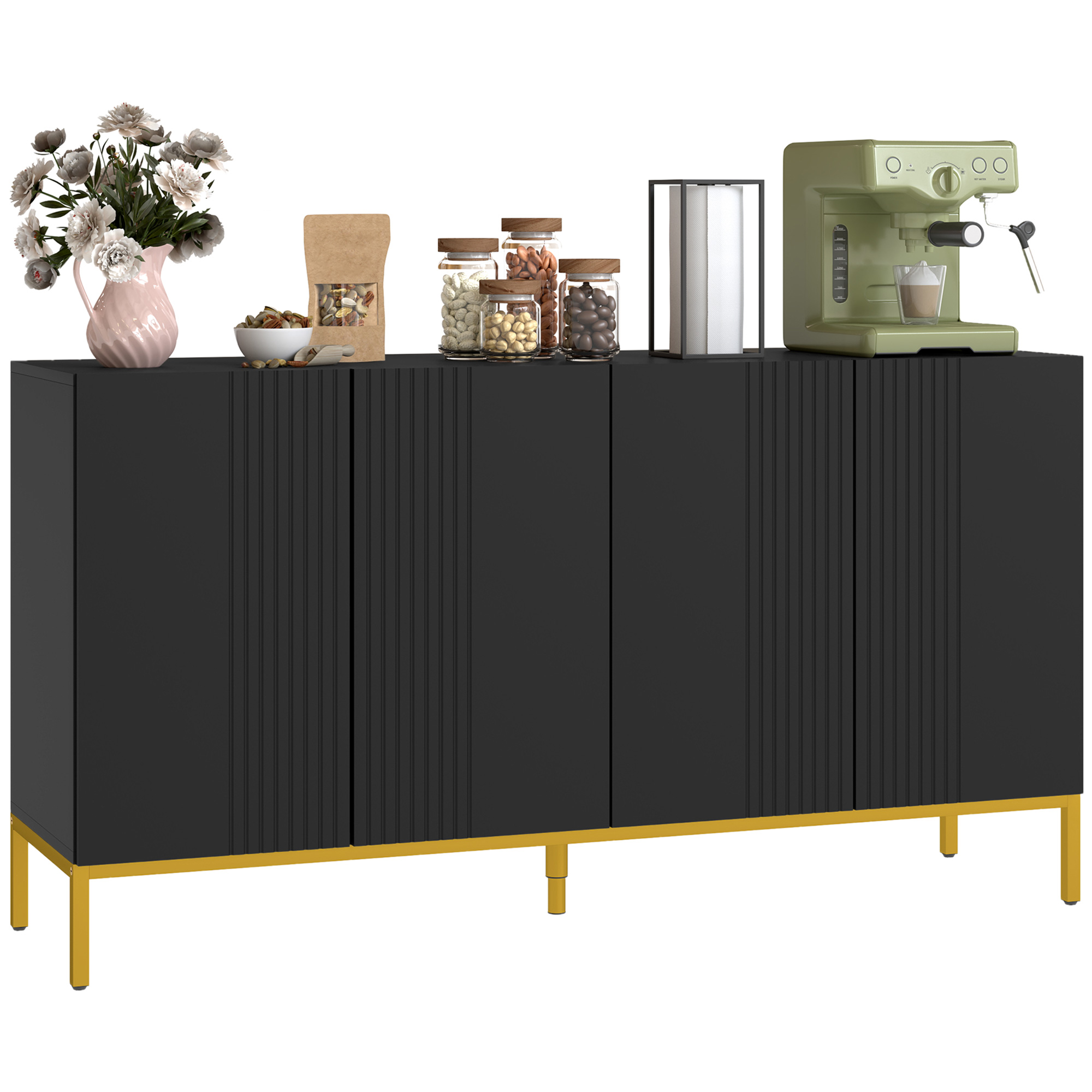 HOMCOM Bufet design contemporan grafic 2 dulapuri uşă rafturi reglabile lemn negru metal auriu | Aosom Romania