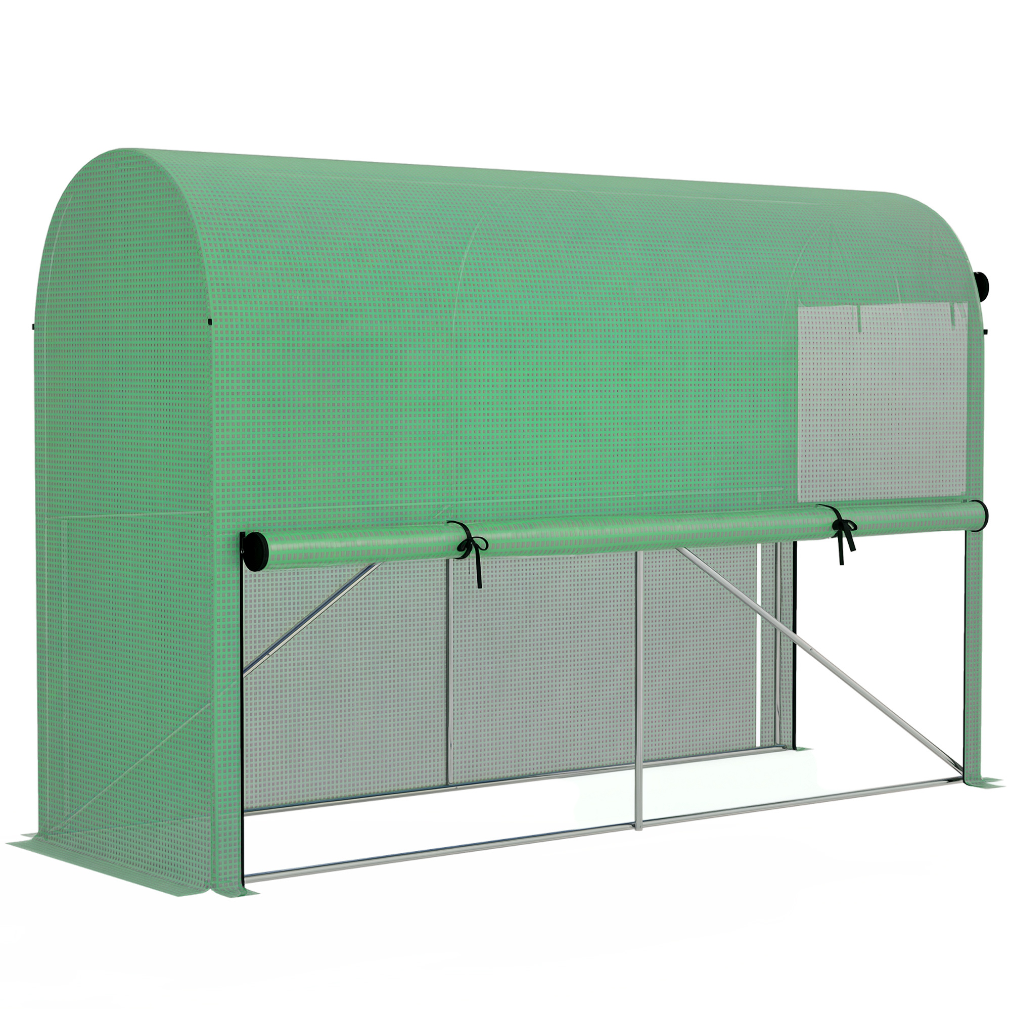 Outsunny Seră de grădină PE, seră de balcon, folie consolidată 140 g/m², structură din oţel, uşă pliabilă cu fermoar, pentru legume plante flori, interior şi exterior, 300 x 100 x 200 cm, verde | Aosom Romania