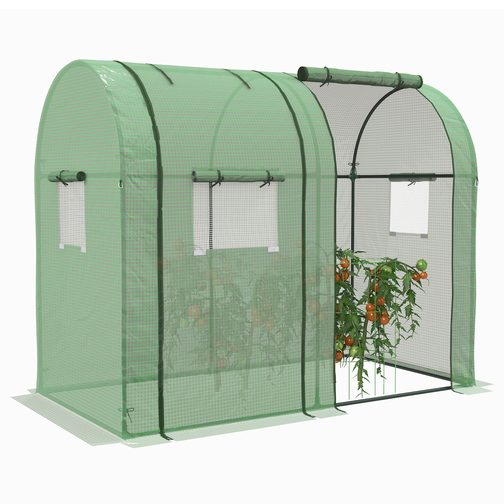 Outsunny Sera de grădină 1,8 m² dim. 1,85L x 0,9l x 1,5H m 2 Uși cu fermoar rulante 4 Ferestre rulante Oțel PE Verde | Aosom Romania