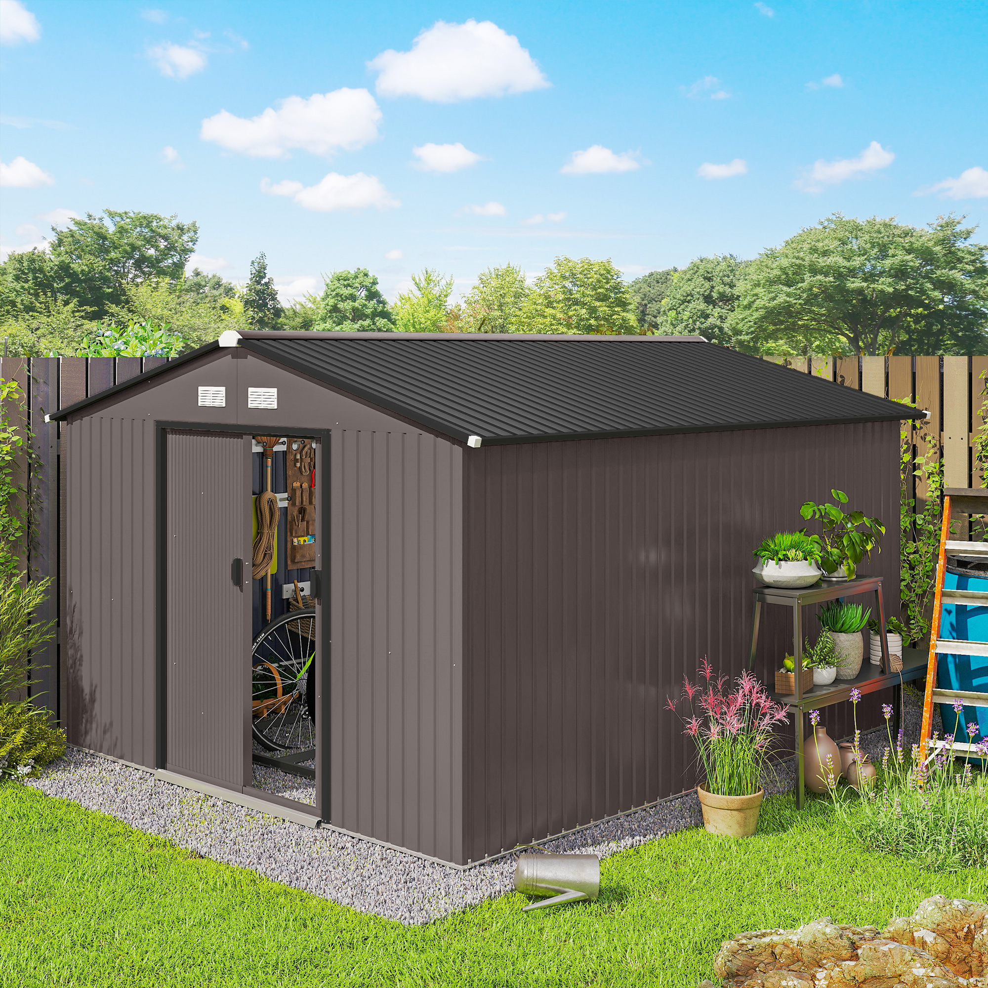 Outsunny Gartenhaus 8,3m² aus verzinktem Stahl mit Belüftungsschlitzen, Gar günstig online kaufen