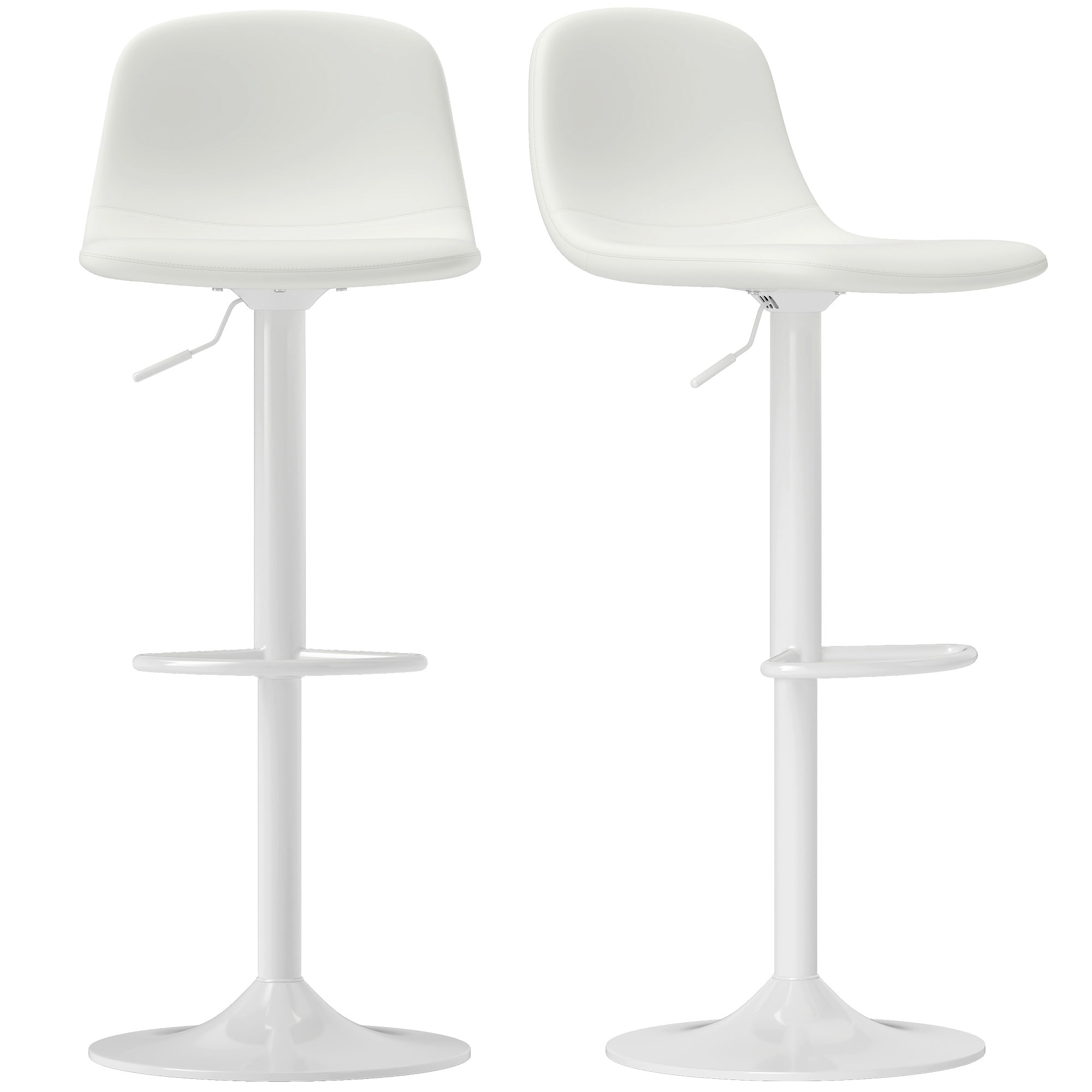 HOMCOM Set 2 Taburete Înalte Ajustabile 360° cu Spătar și Suport de Picior pentru Bucătărie Bar sau Sufragerie 40,5x44x84-104 cm Alb | Aosom Romania