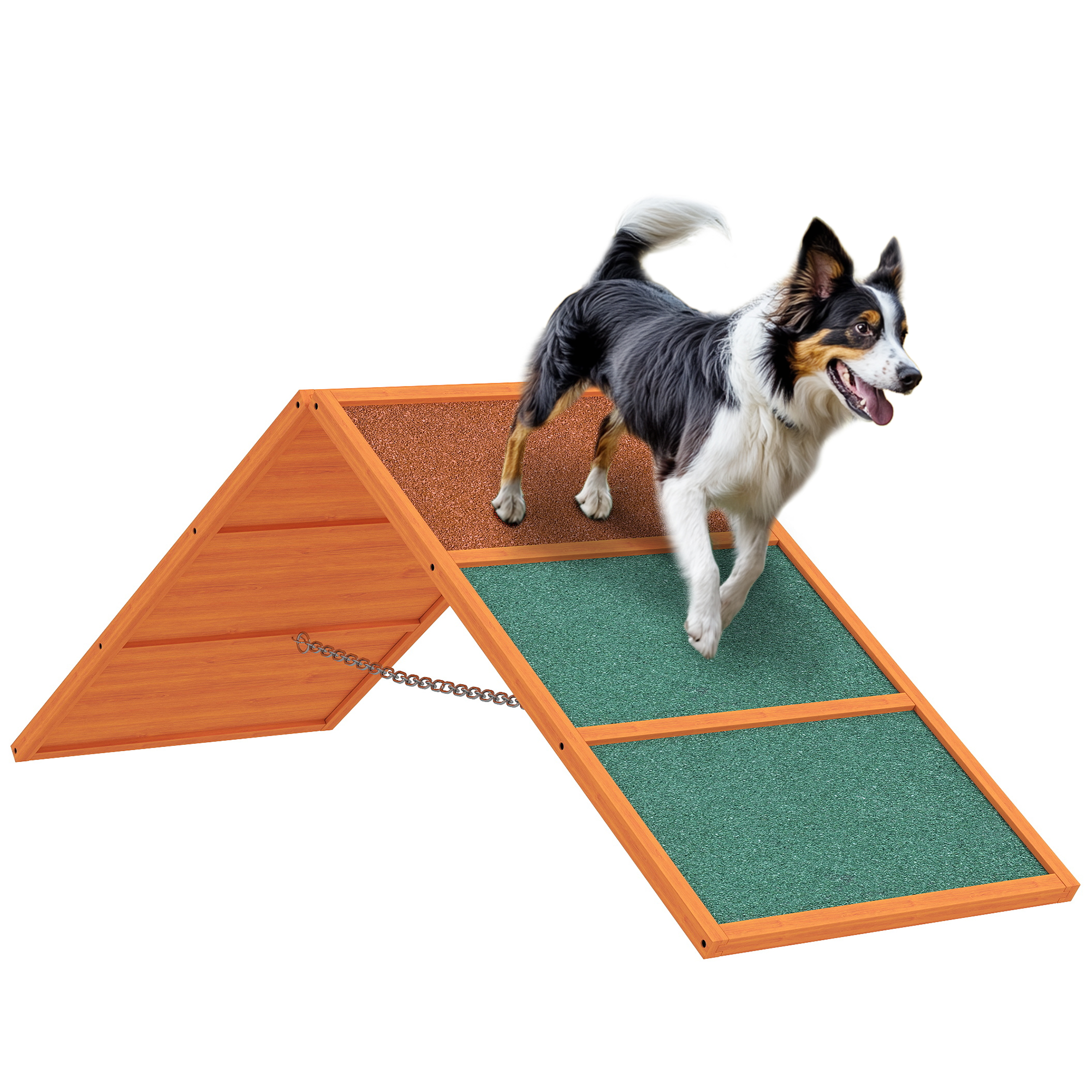 PawHut Rampă pentru Agilitate câini, pliabilă, înălțime reglabilă, antiderapantă, molid, până la 40 kg, 173 x 59 x 66 cm, Portocaliu/Verde | Aosom Rom