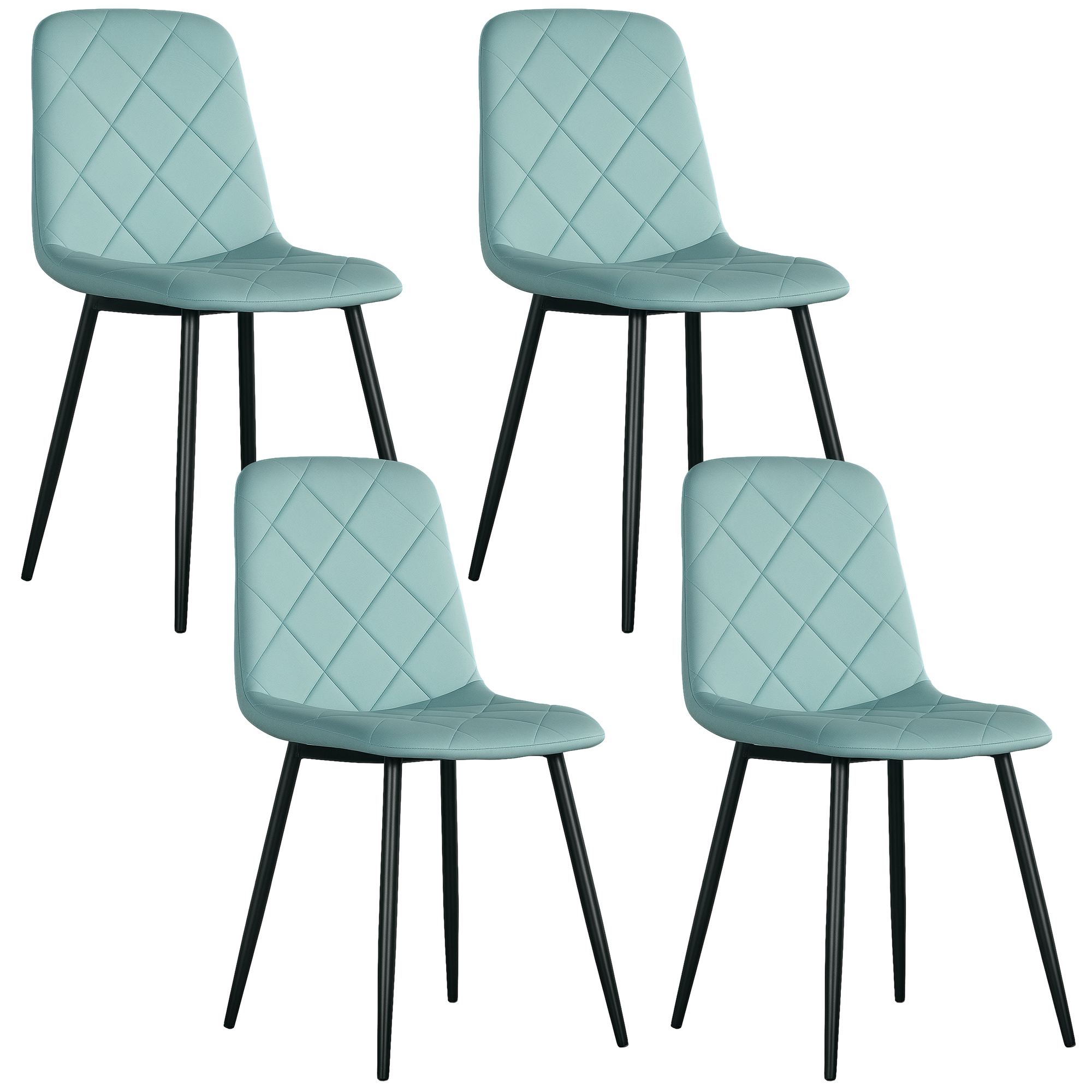 HOMCOM Lot de 4 scaune de sufragerie căptușite cu spătar înalt, picioare din oțel și material textil cu aspect de catifea, verde | Aosom Romania