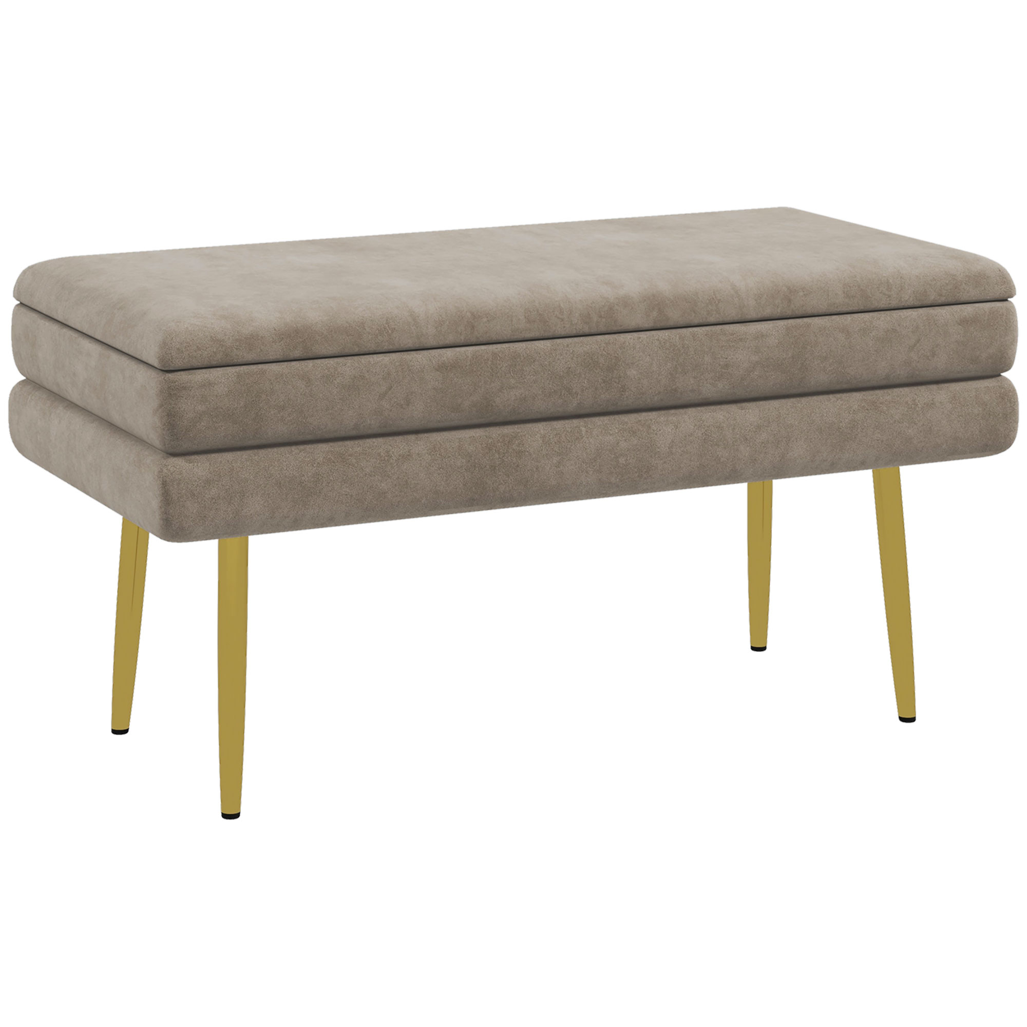 HOMCOM Bancă bancută cu spațiu de depozitare 2 în 1, șezut cu aspect de catifea și picioare din oțel - 79,5L x 37,5P x 43Î cm bej și aurit | Aosom Romania