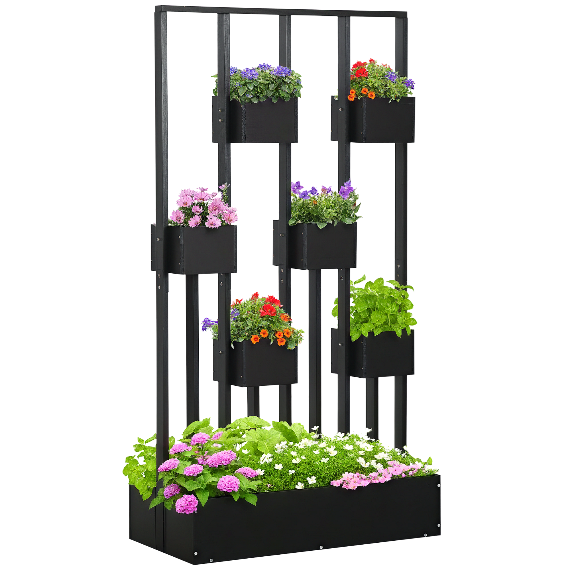 Outsunny Jardiniere inaltă cu grindă din lemn pentru plante, legume, flori sau ierburi aromatice, dim. 90L x 45L x 170H cm | Aosom Romania