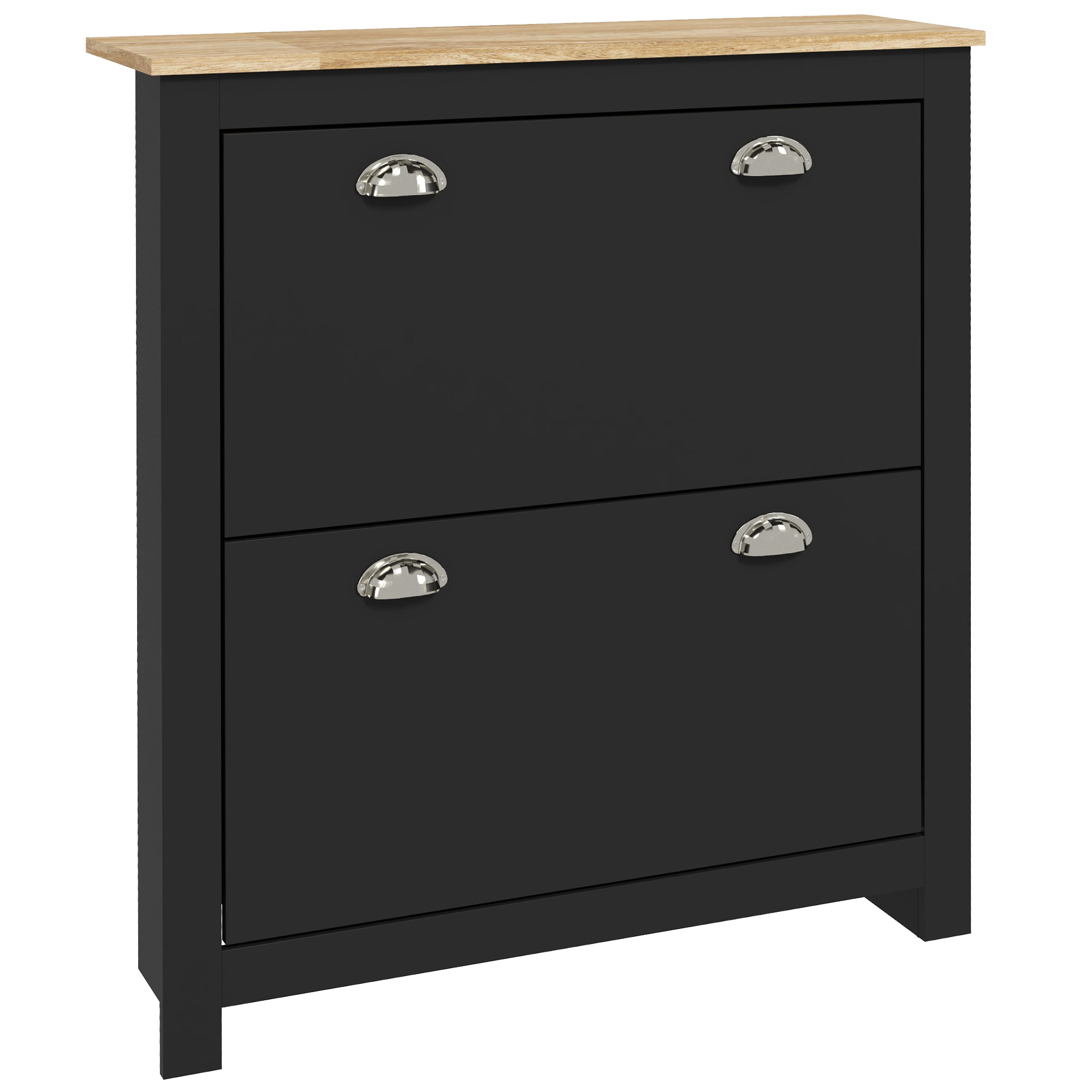 HOMCOM Dulap pantofi 2 uși rabatabile 2 compartimente mânere cochilie metal 79 x 23 x 90,5 cm negru stejar | Aosom Romania