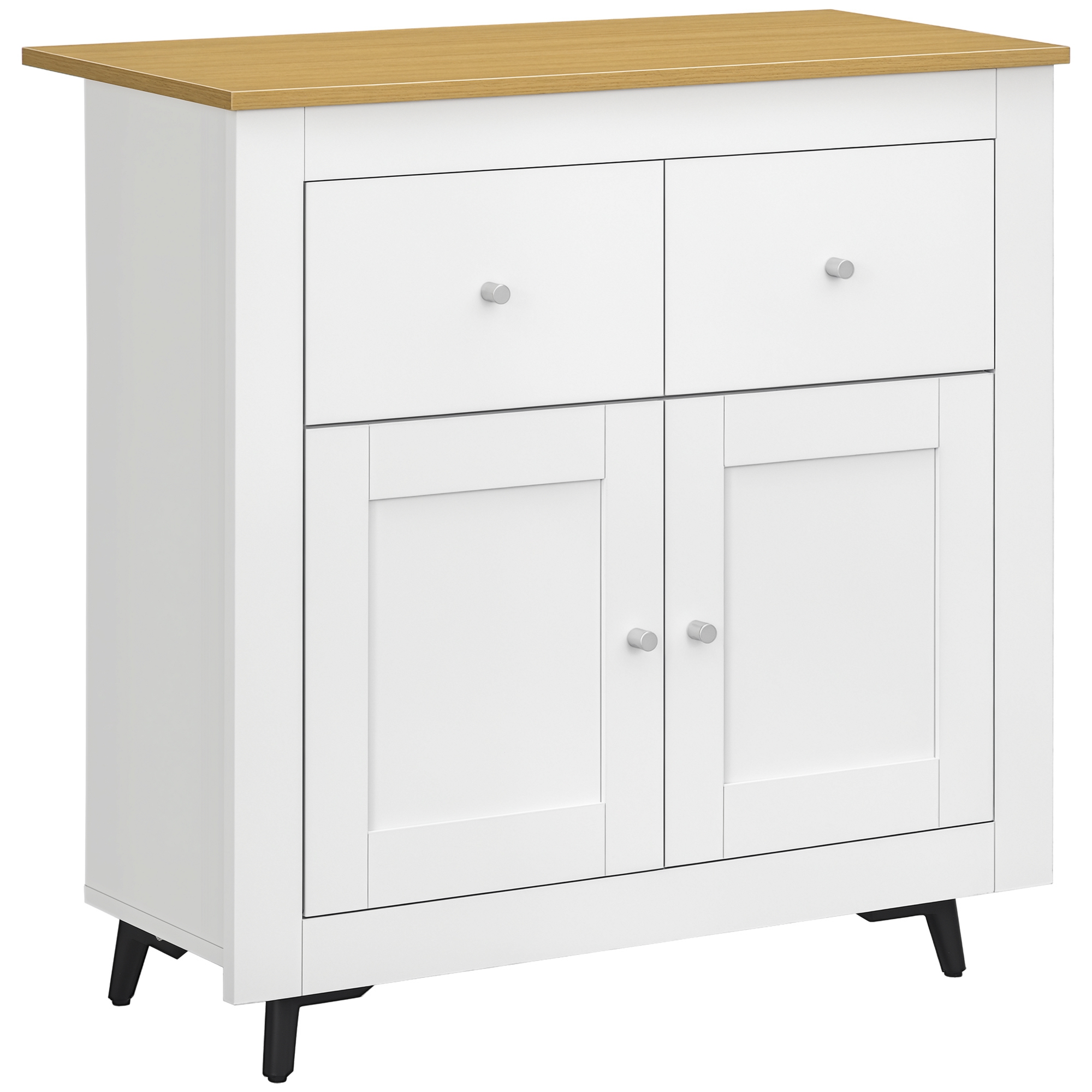 HOMCOM Mobilier de depozitare bufet cu dulap cu uși și 2 sertare, pentru living, sufragerie, dim. 78 x 35 x 80 cm, alb | Aosom Romania