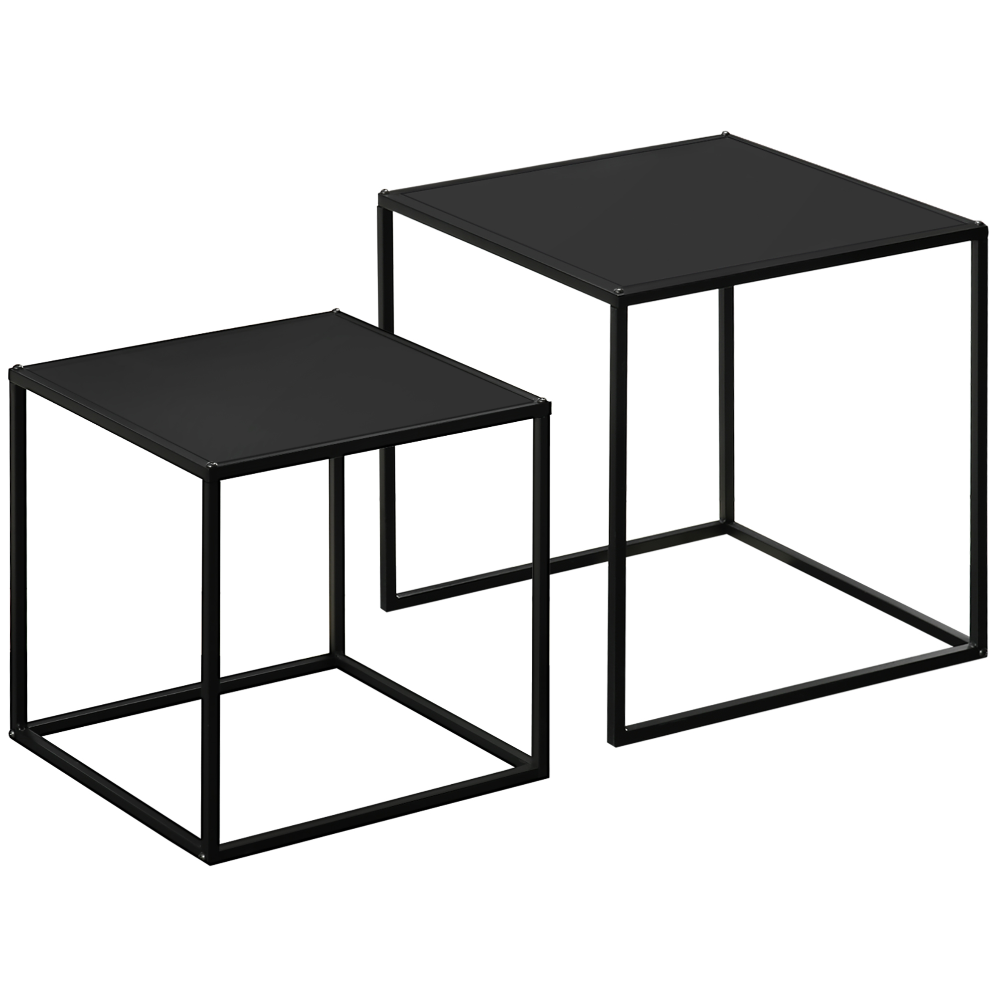 HOMCOM Set de 2 mese nestingute pătrate de stil industrial din metal negru mat - dim. 40 şi 35 cm | Aosom Romania