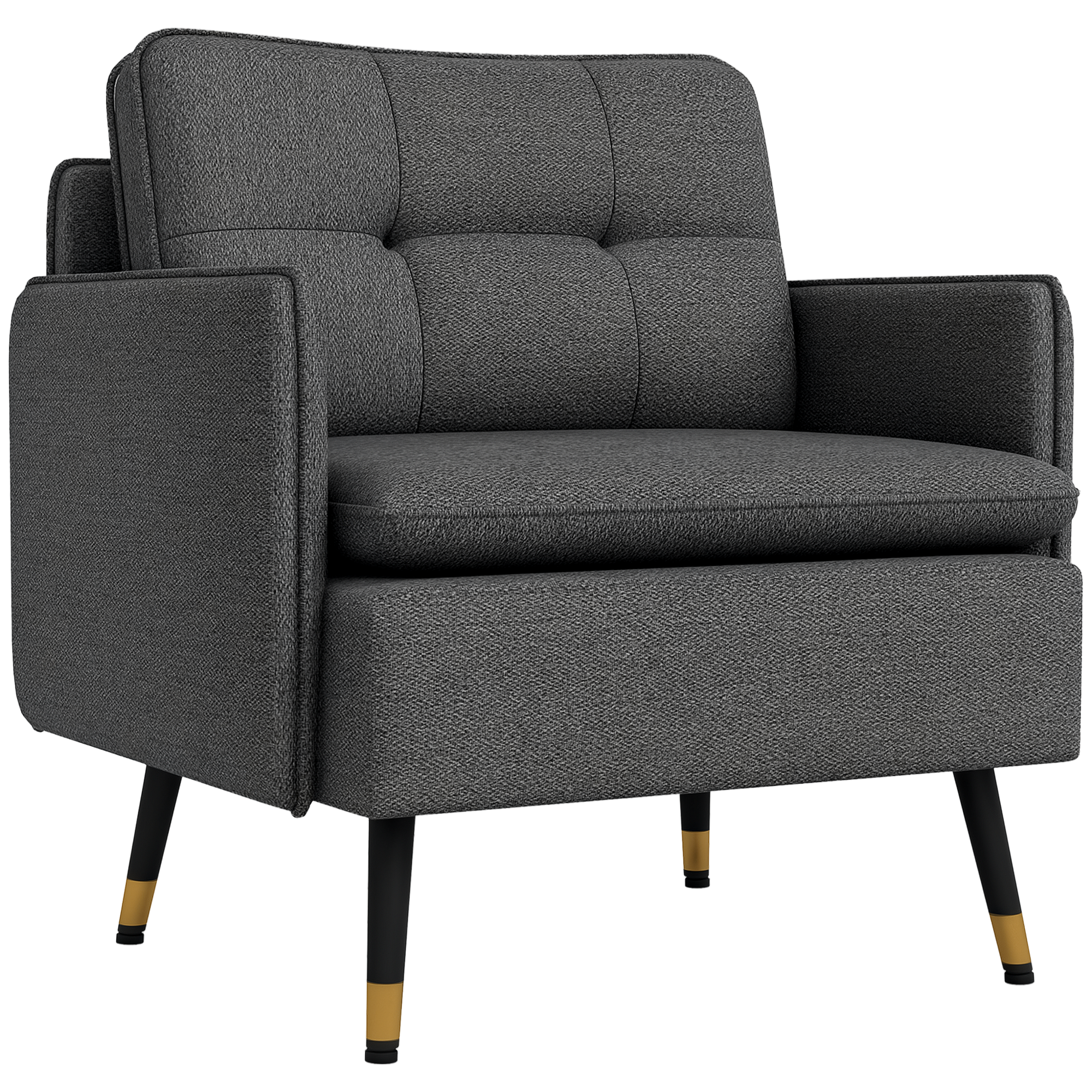 HOMCOM Fotoliu scandinav cu spătar capitonat cu trecere în material 76 x 68 x 80 cm gri și picioare din metal negru și auriu | Aosom Romania