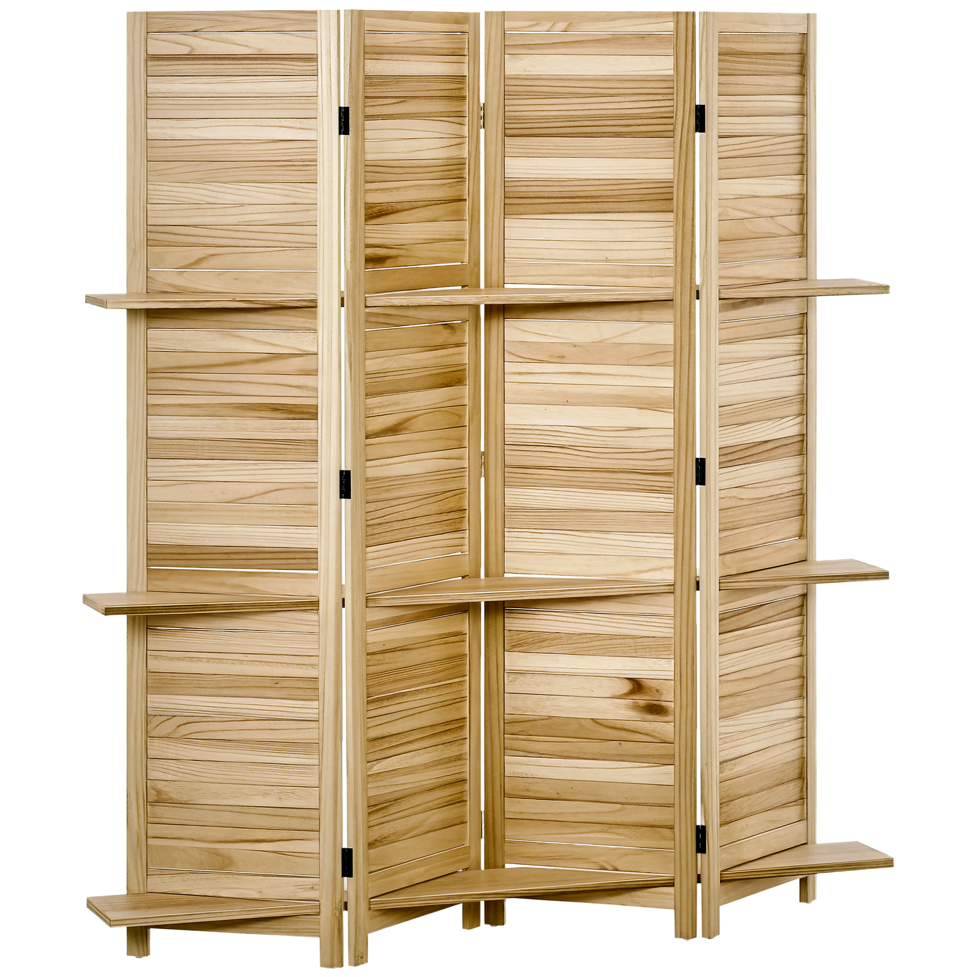 HOMCOM Paravan interior cu 4 panouri și 3 rafturi pliabile uși obloane lemn de paulownia aspect pin autoclav | Aosom Romania