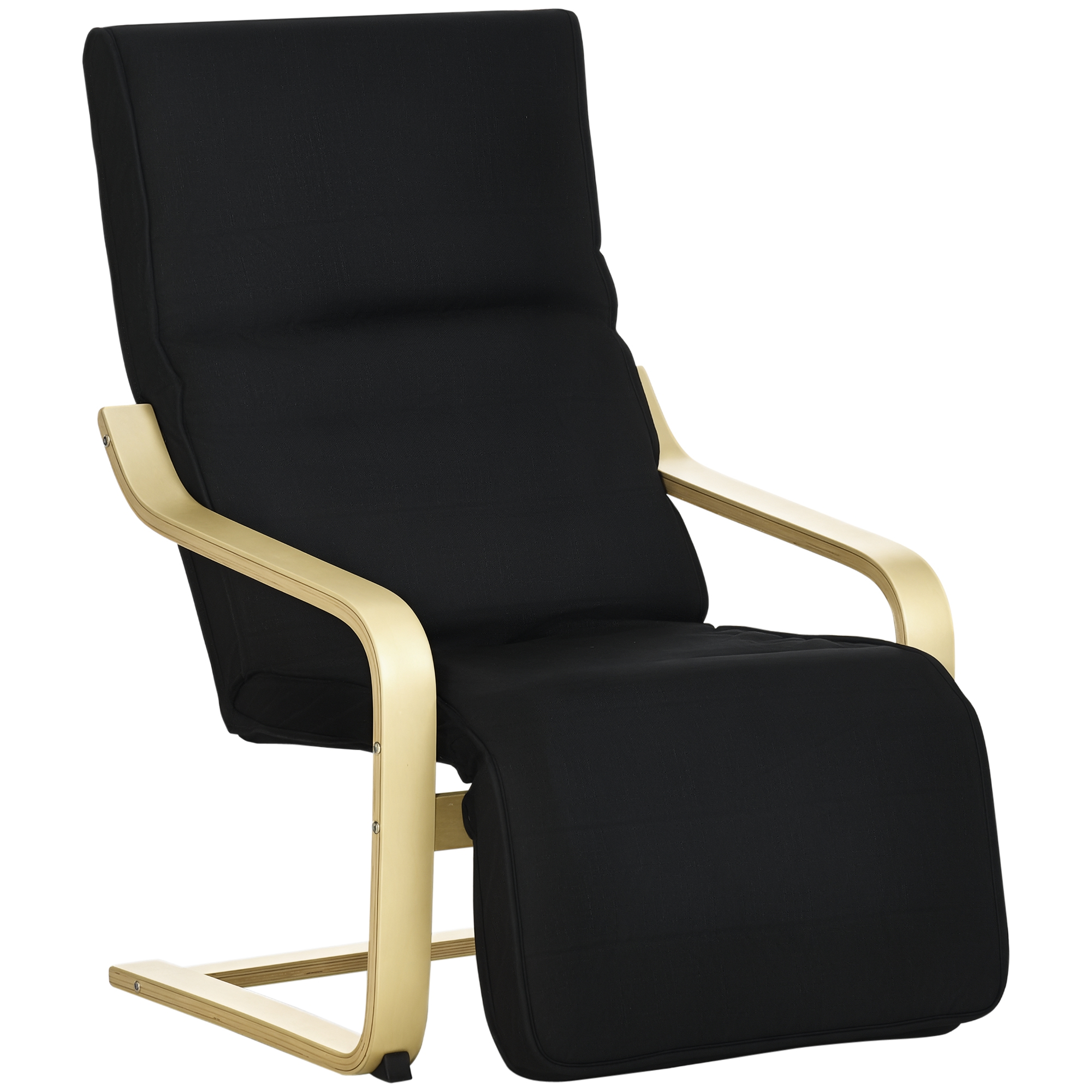 HOMCOM Fotoliu Relaxant Confort si Relaxare cu Cotier reglabil detasabil 94 x 66,5 x 100 cm Lemn Masiv Negru | Aosom Romania