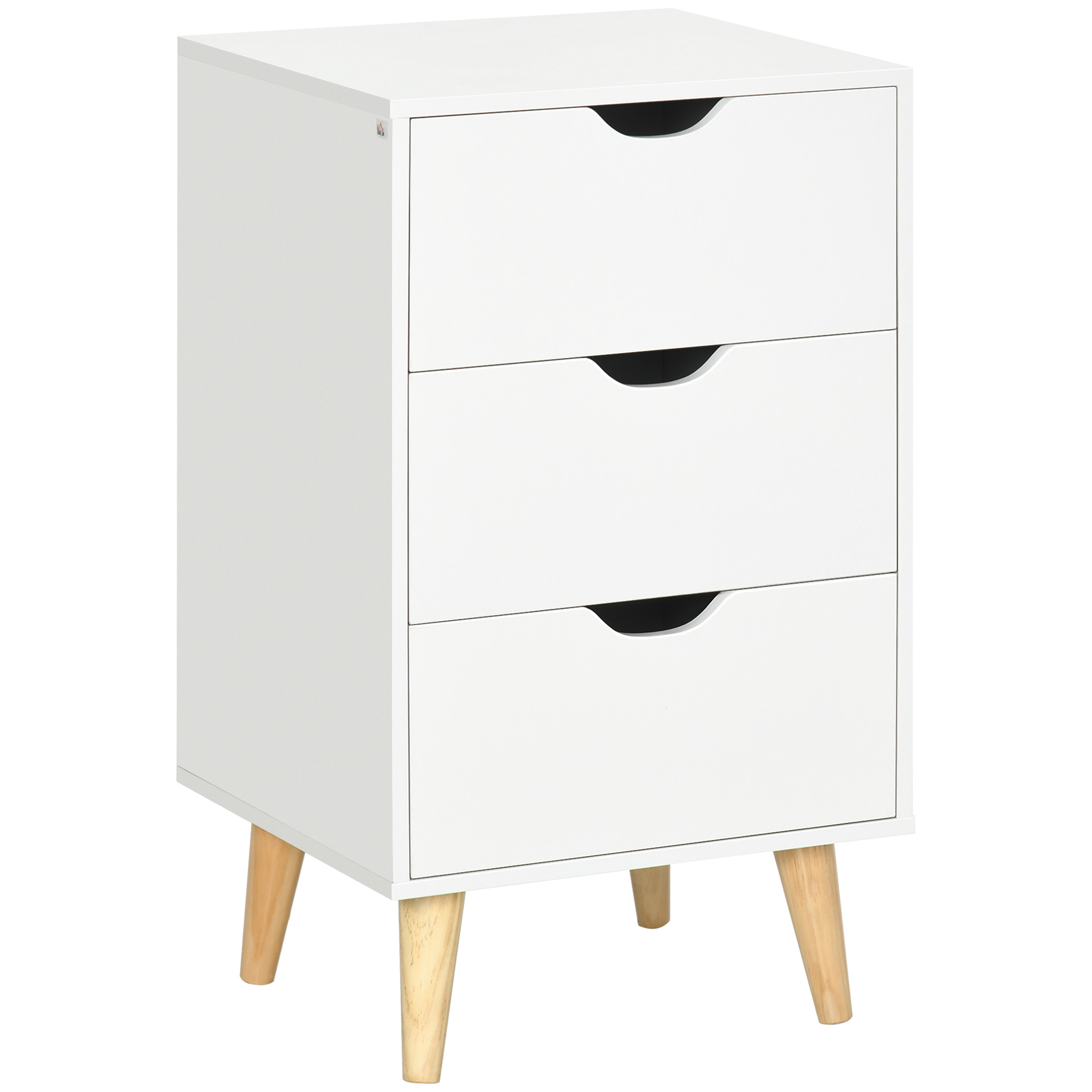 HOMCOM Noptieră masă de noapte cu 3 sertare, stil scandinav pentru dormitor, sufragerie, 40 x 35 x 68,5 cm, alb | Aosom Romania