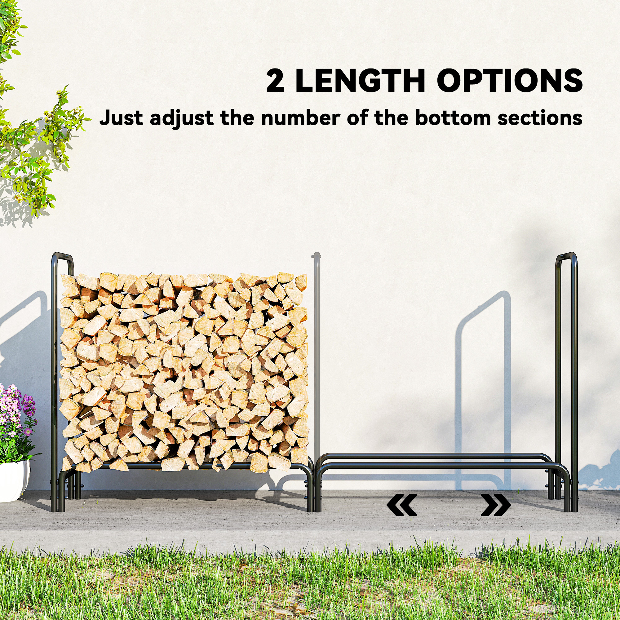 Outsunny Firewood Rack with Waterproof Cover, Heavy Duty Metal Log Store Indoors, Log Storage Holder for Outdoor Indoor Fireplace, 200 x 36 x 99 cm, Dark Green 7