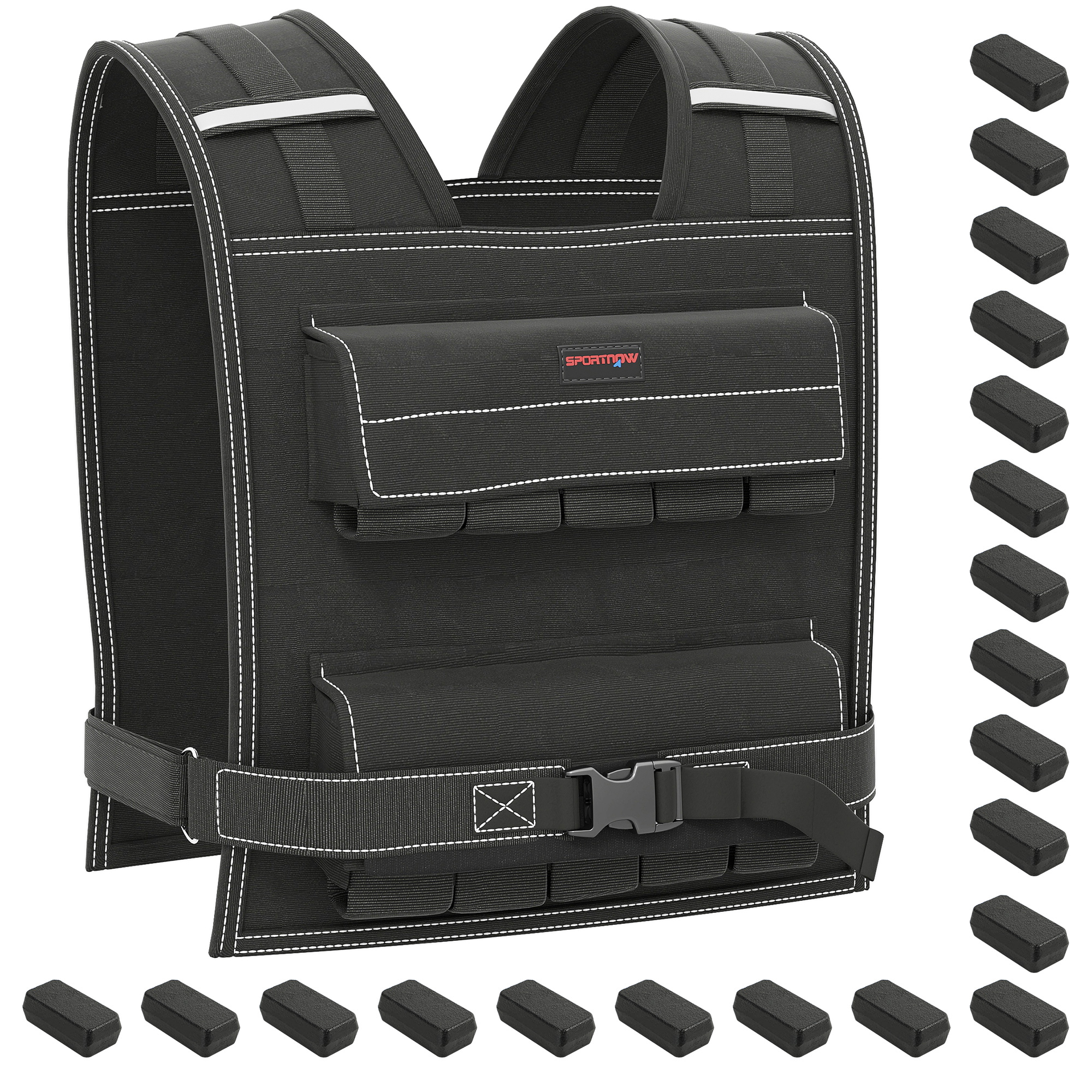 SPORTNOW Vestă grea 20 kg reglabilă vestă de greutate reglabilă pentru bărbați și femei bandă reflectorizantă 50 x 40 cm negru | Aosom Romania