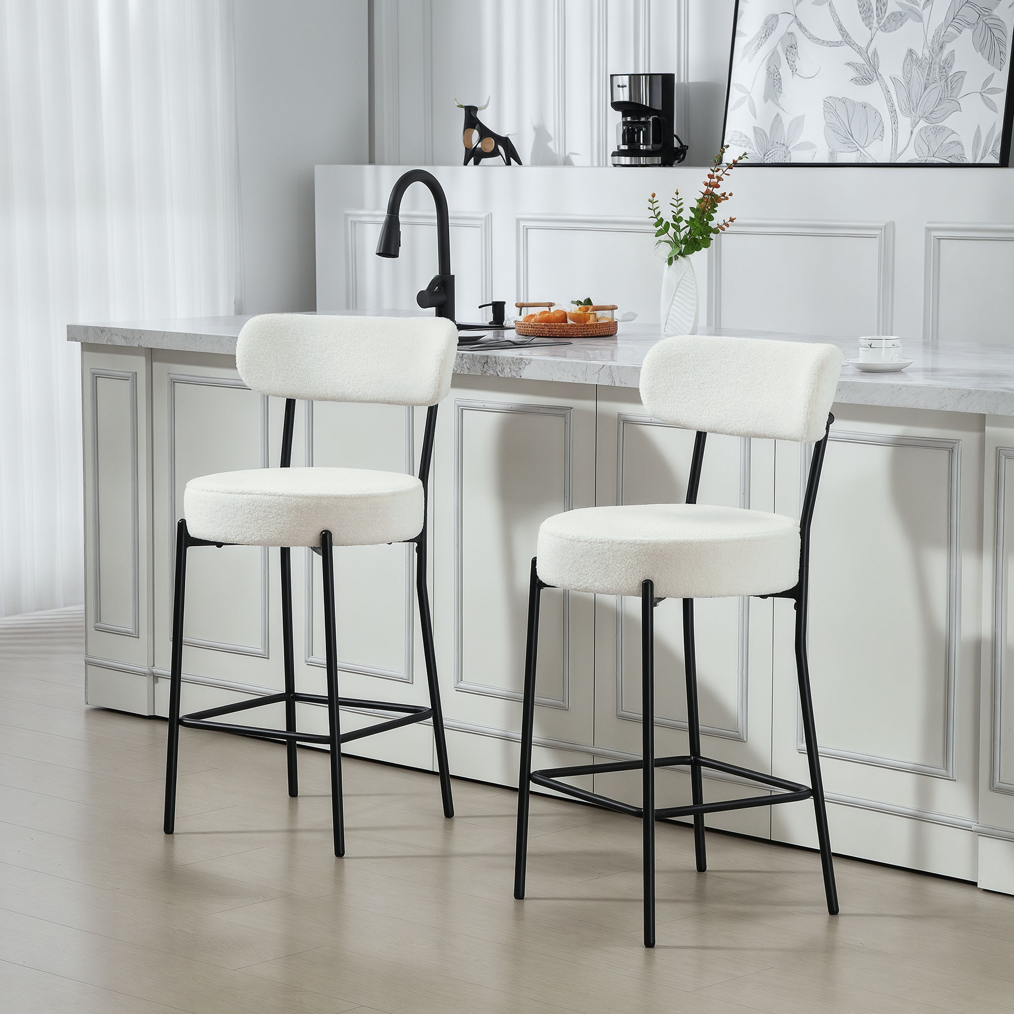 HOMCOM Set aus 2 Barhockern aus Bouclé-Stoff, Sitzfläche 68H cm, Barhocker, günstig online kaufen