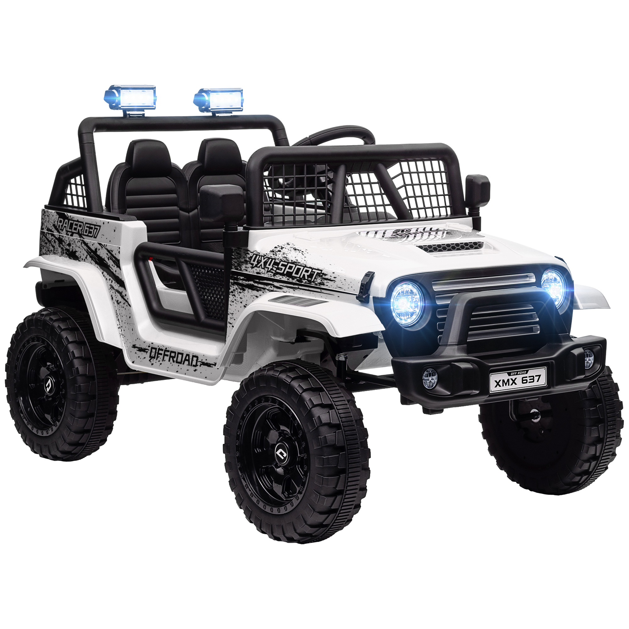 AIYAPLAY Mașină electrică pentru copii cu suspensie lină, controlabilă de la distanță, lumini LED, claxon, motoare de 12V, din plastic și metal, Alb | Aosom Romania