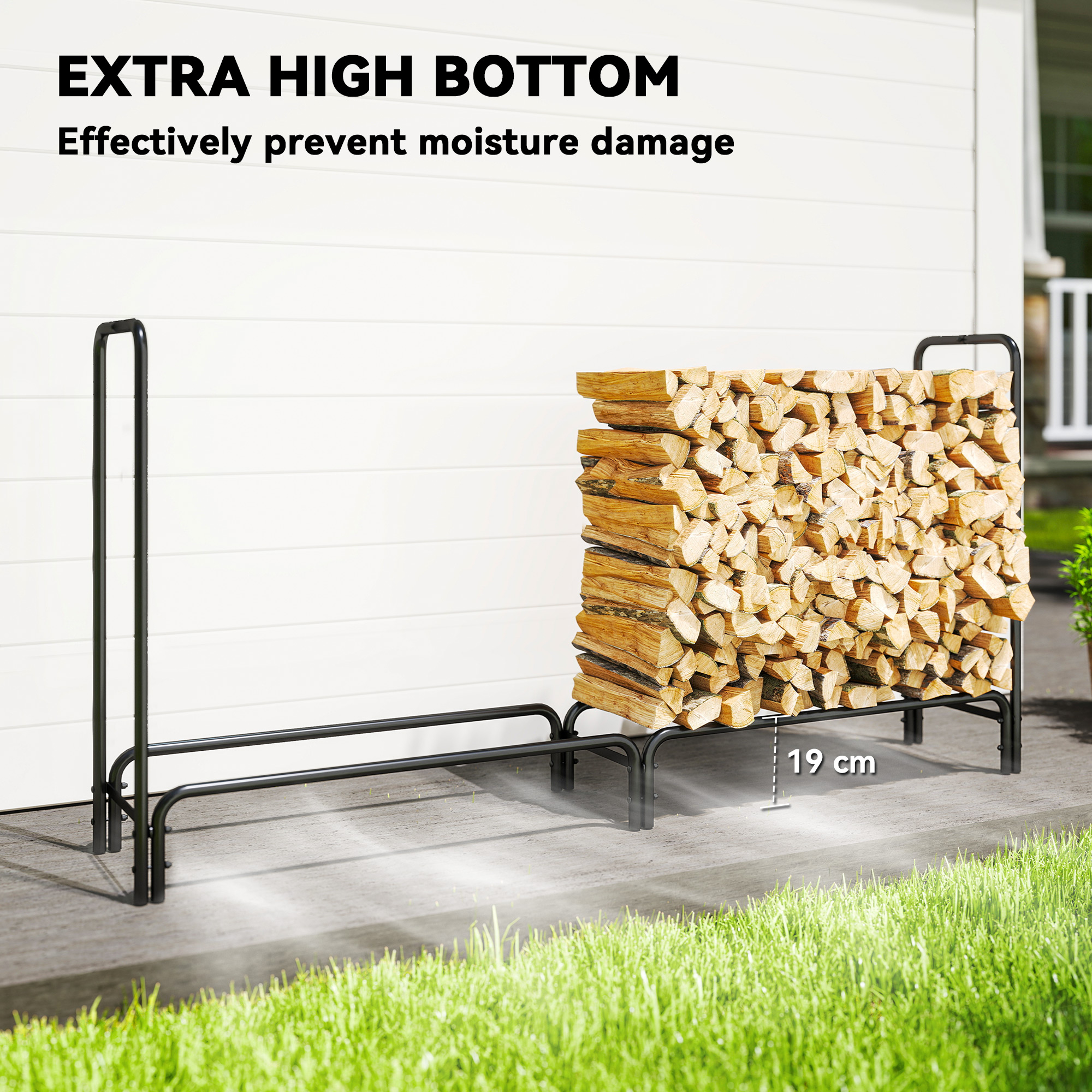Outsunny Firewood Rack with Waterproof Cover, Heavy Duty Metal Log Store Indoors, Log Storage Holder for Outdoor Indoor Fireplace, 200 x 36 x 99 cm, Dark Green 5
