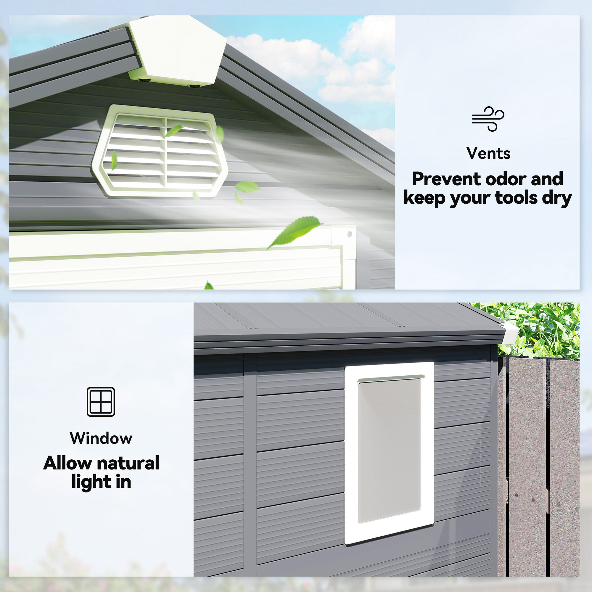 Outsunny 4.4ft x 6.2ft Aluminium Frame and Plastic Wall Shed, with Foundation Grey 6