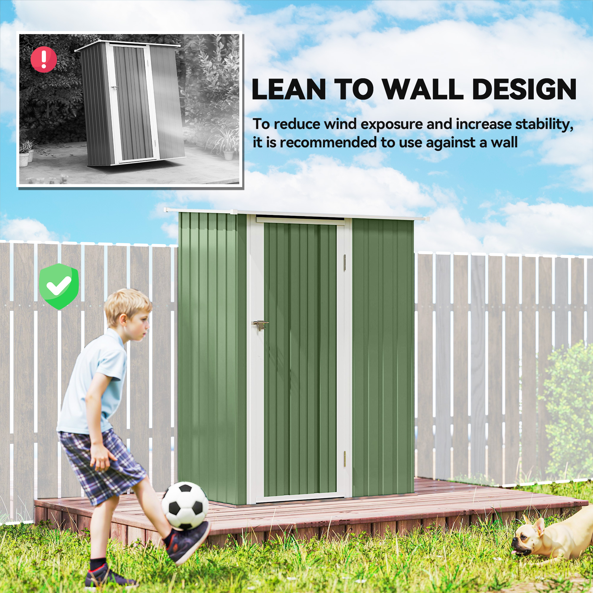 Outsunny 5ft x 3ft Garden Storage Shed, Outdoor Metal Shed with Sloped Roof, Lockable Door for Tools, Equipment, Light Green 6