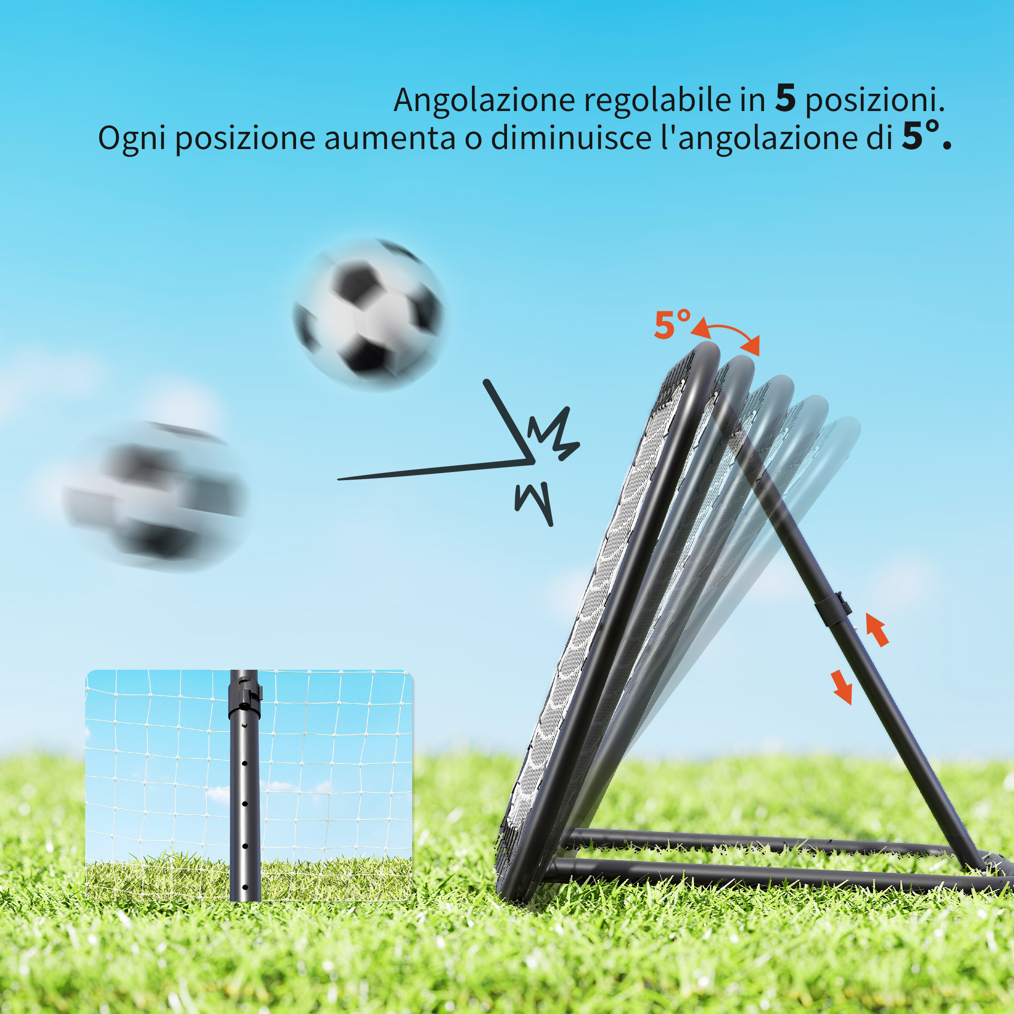 HOMCOM Rete Rimbalzante Pieghevole In Acciaio, Angolazione Regolabile, Per Calcio E Baseball, 78x84x65-78 Cm