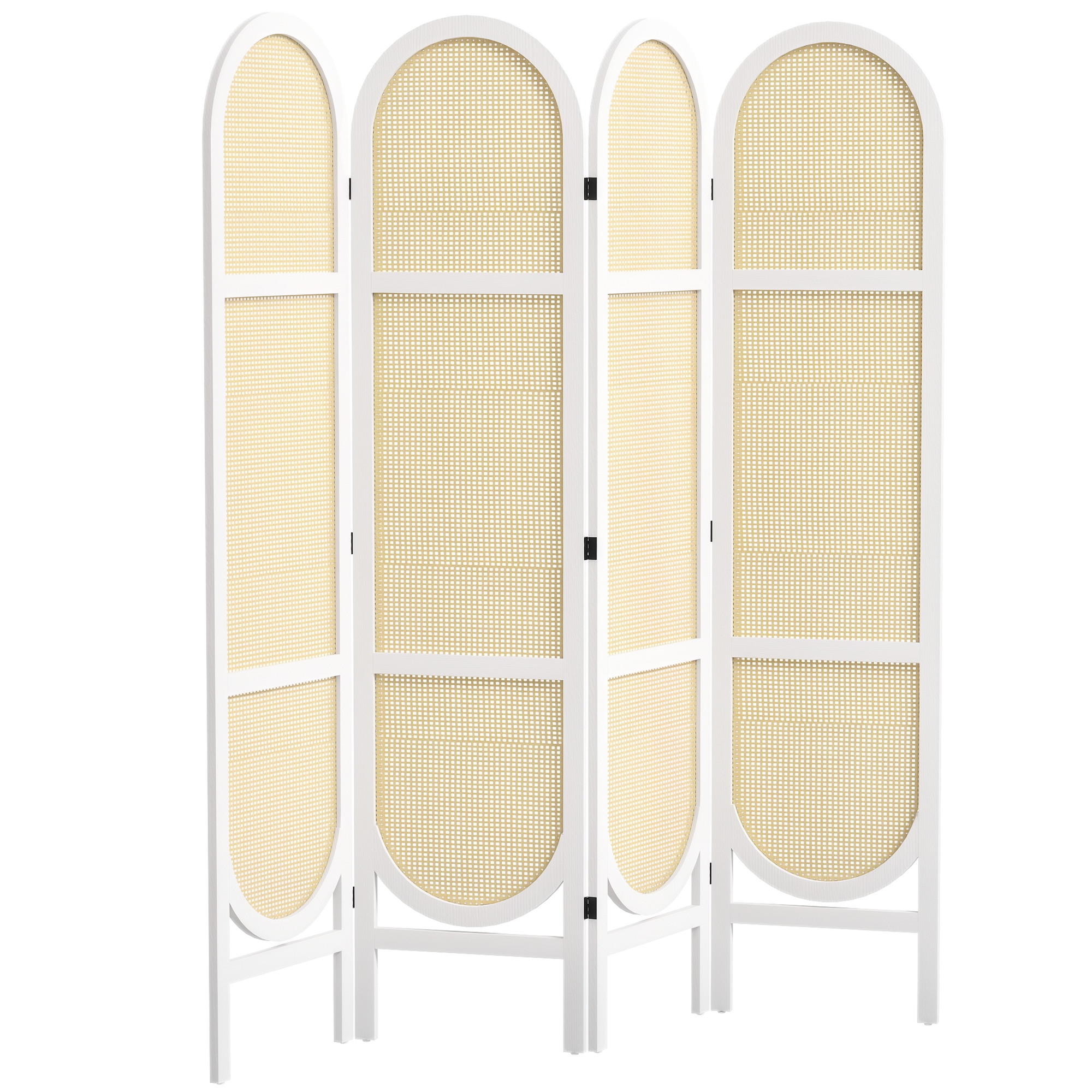 HOMCOM Paravent interior din lemn 4 panouri 170 x 160 cm pliabil și portabil, model țesut manual, alb | Aosom Romania