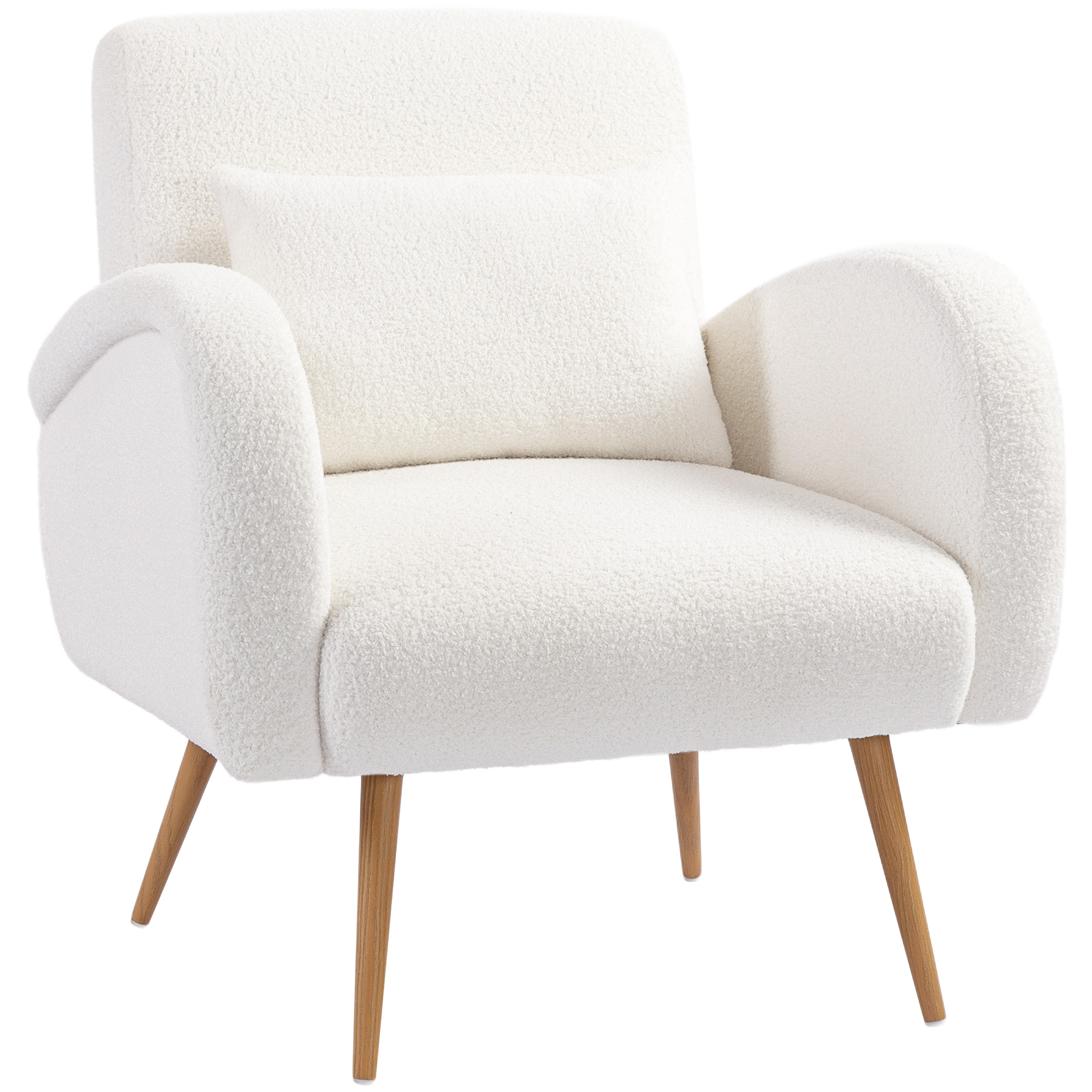 HOMCOM Sillón tapizado, cubierta de felpa, sillón tapizado con reposabrazos y cojín lumbar, patas de metal, sillón de lectura, blanco crema