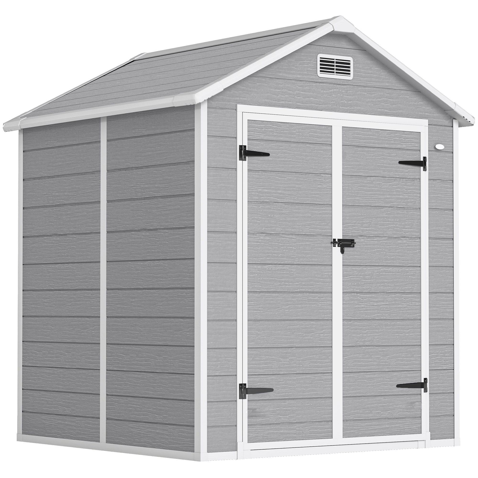 Outsunny Tuinschuur, Gereedschapsschuur met Bodem, Afsluitbare Deuren, Ventilatieopeningen, Venster, Houtlook, Kunststof, Grijs