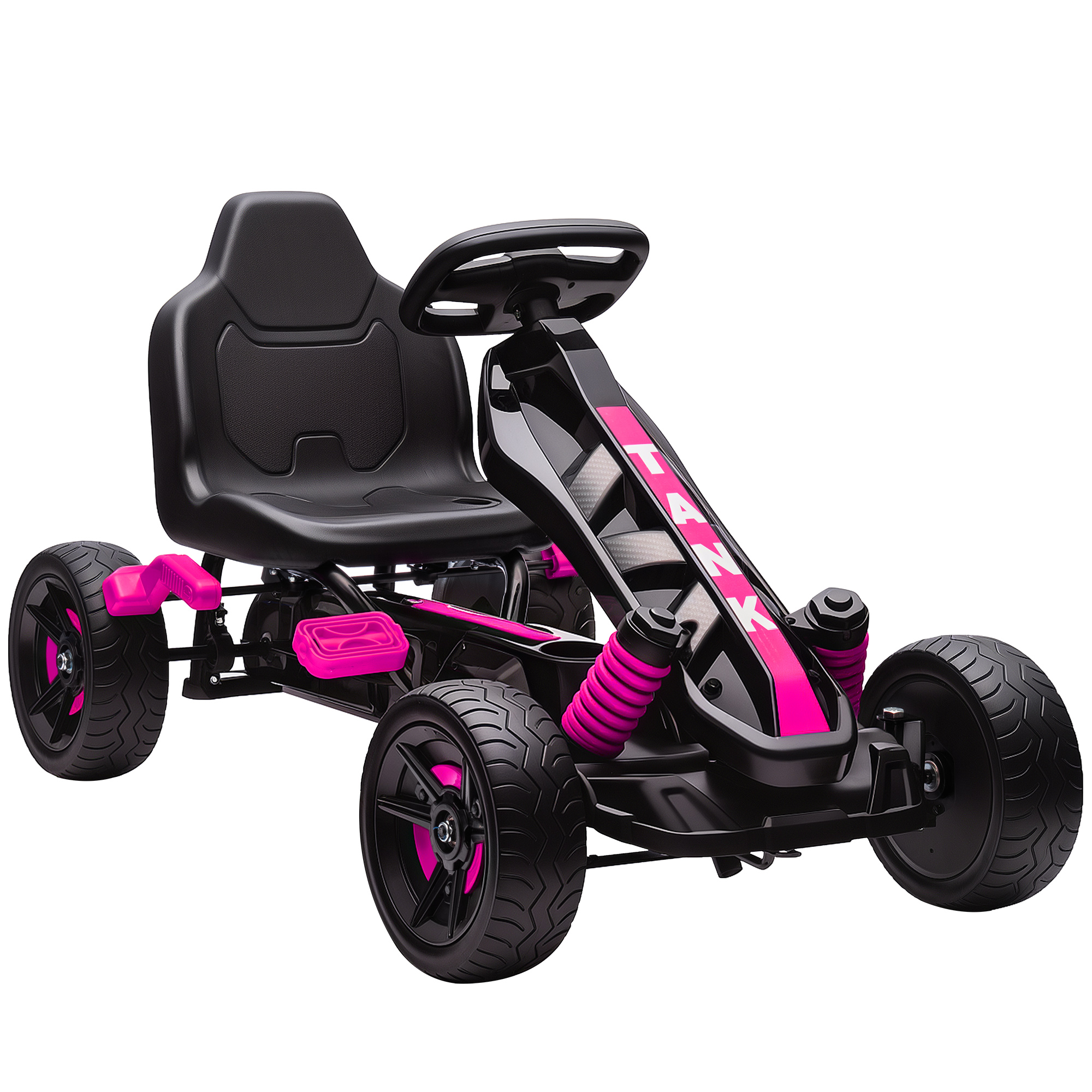 AIYAPLAY Kart cu pedale pentru copii, karting copii 3-6 ani cu ambreiaj automat, frână, roți EVA antiderapante, roz | Aosom Romania