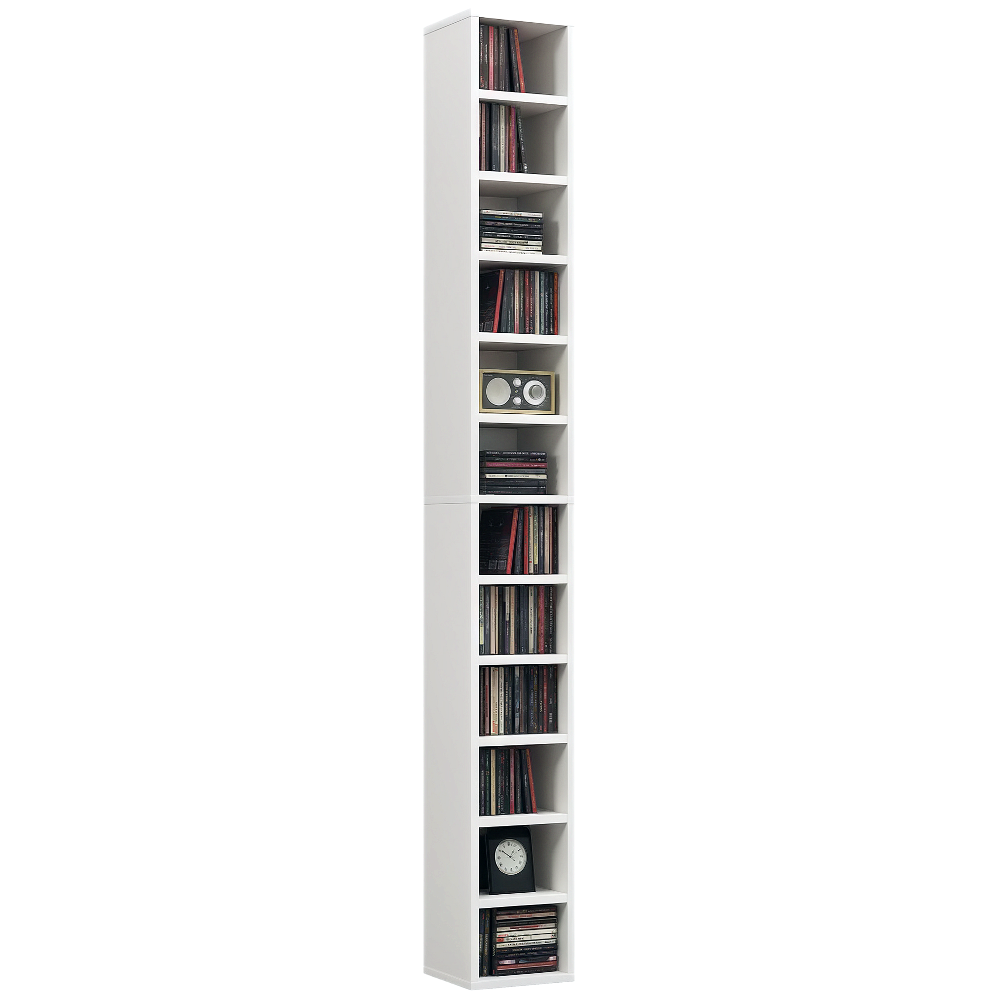 HOMCOM Depozite pentru CD-uri și DVD-uri cu 12 compartimente, capacitate maximă 204 CD-uri, 21 x 20 x 175 cm, alb | Aosom Romania
