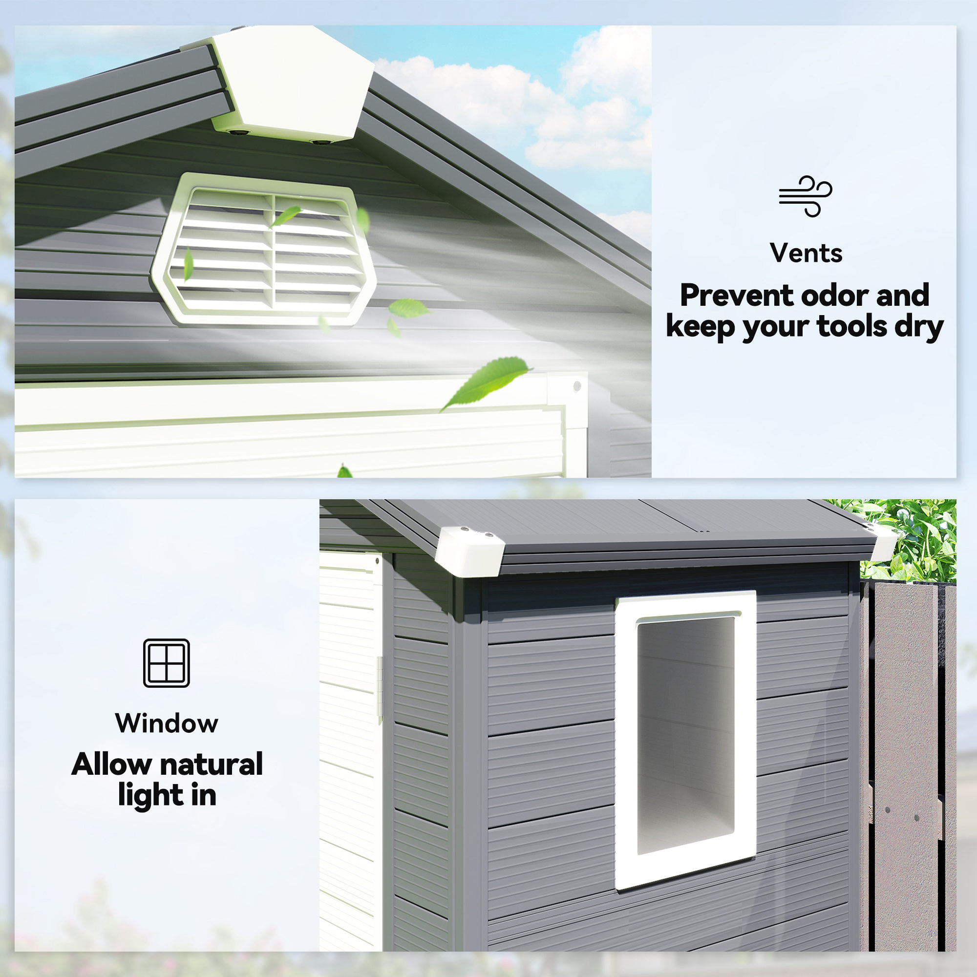 Outsunny 4.4ft x 3.3ft size Aluminium Frame and Plastic Wall Shed, with Foundation Grey 6