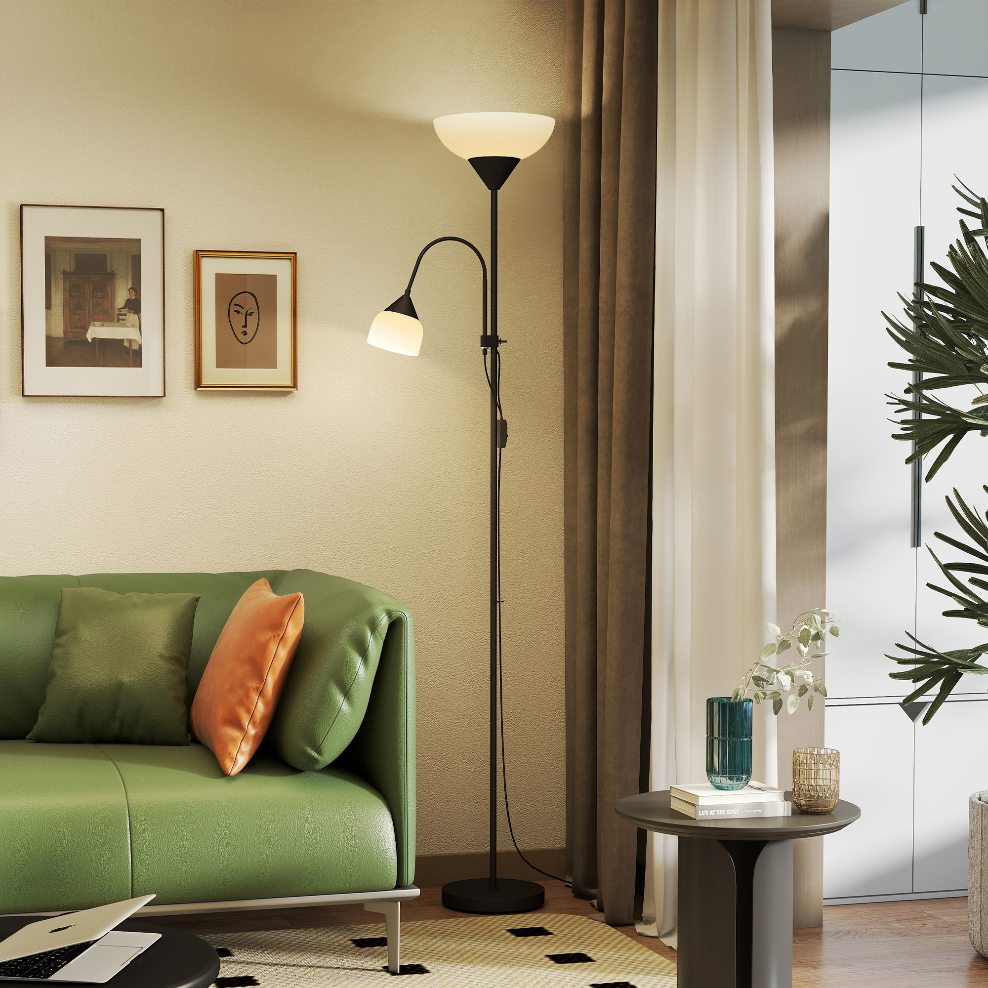 HOMCOM LED Floor Lamp for Living Room, 180cm Tall Standing Lamp, Mother and Child Uplighter with Adjustable Gooseneck, 3000K/4500K/6500K Colour Temperatures, Black 2