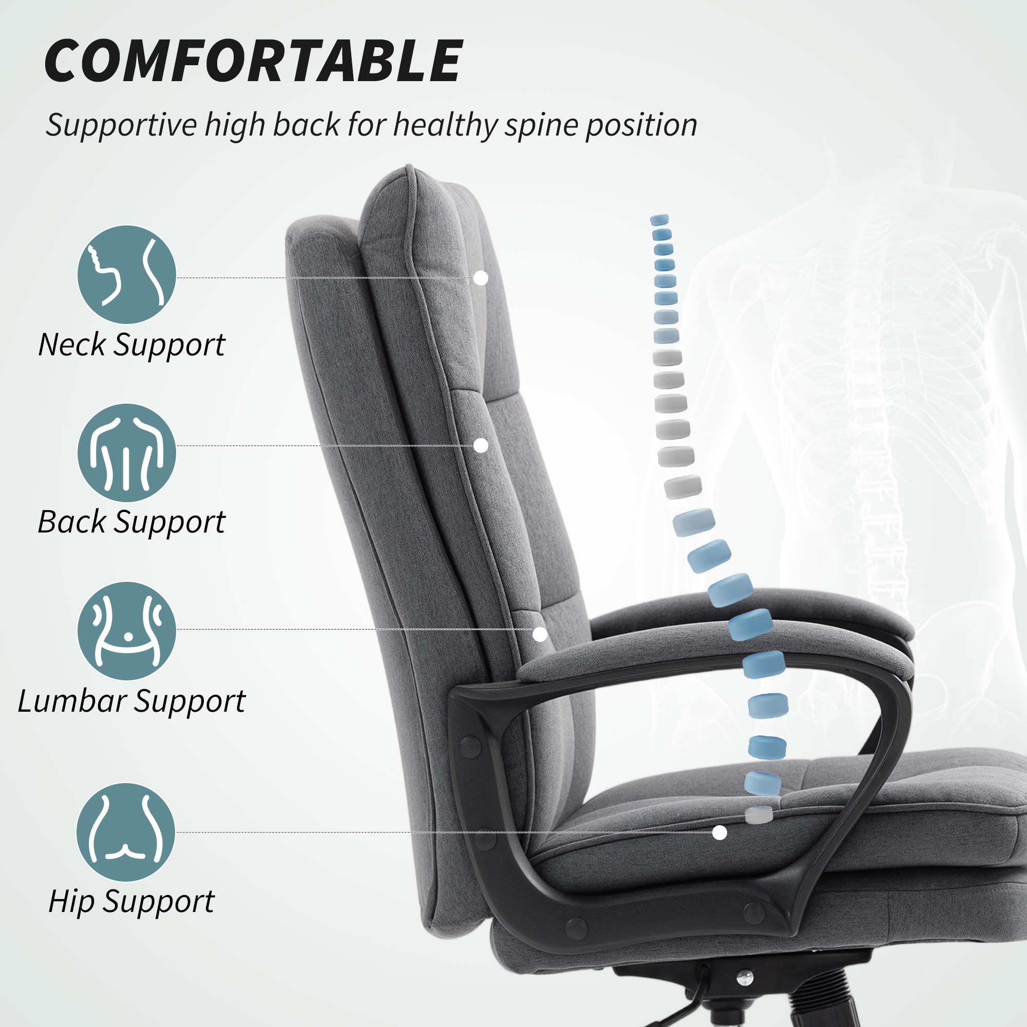 HOMCOM Double Padded Linen-Look Office Chair Charcoal Grey 4