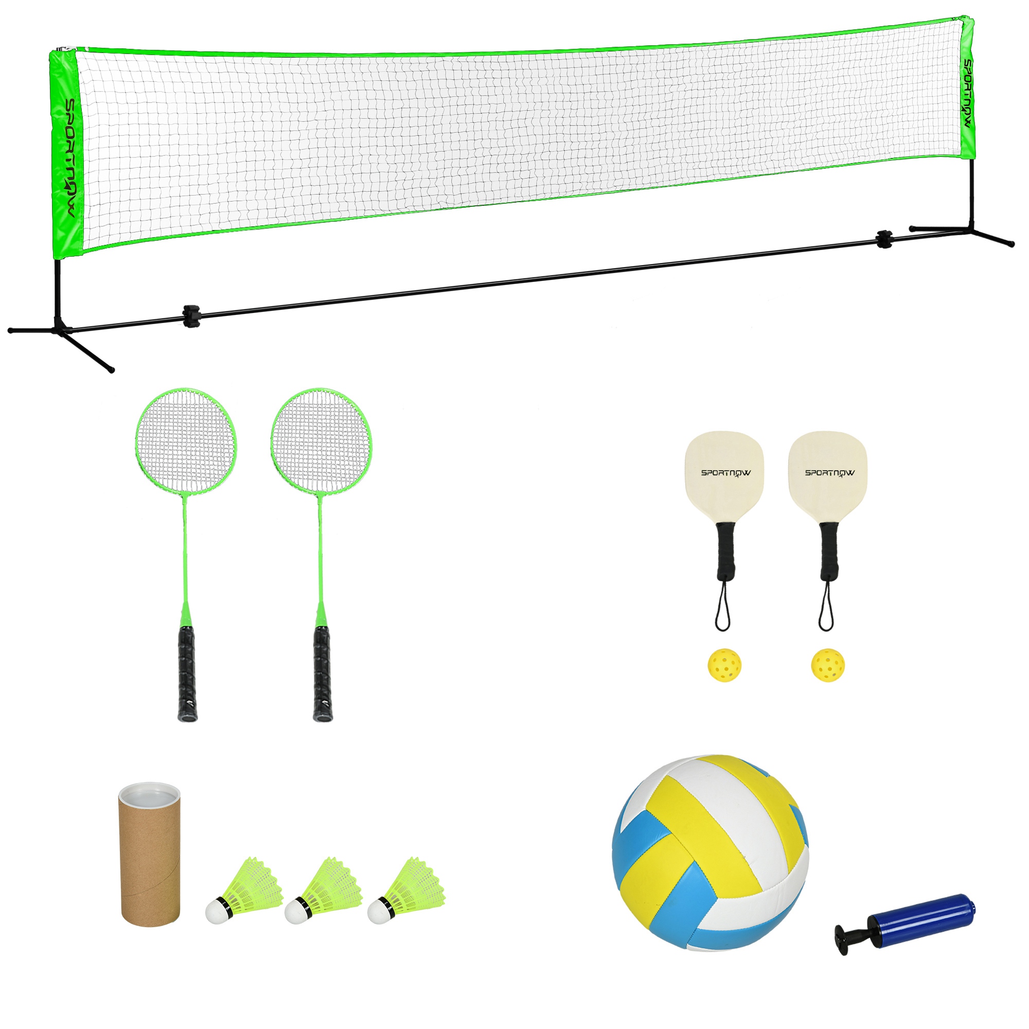 SPORTNOW Set complet de badminton, pickleball și volei, 3 în 1, jocuri sportive în aer liber cu filet reglabil în înălțime | Aosom Romania